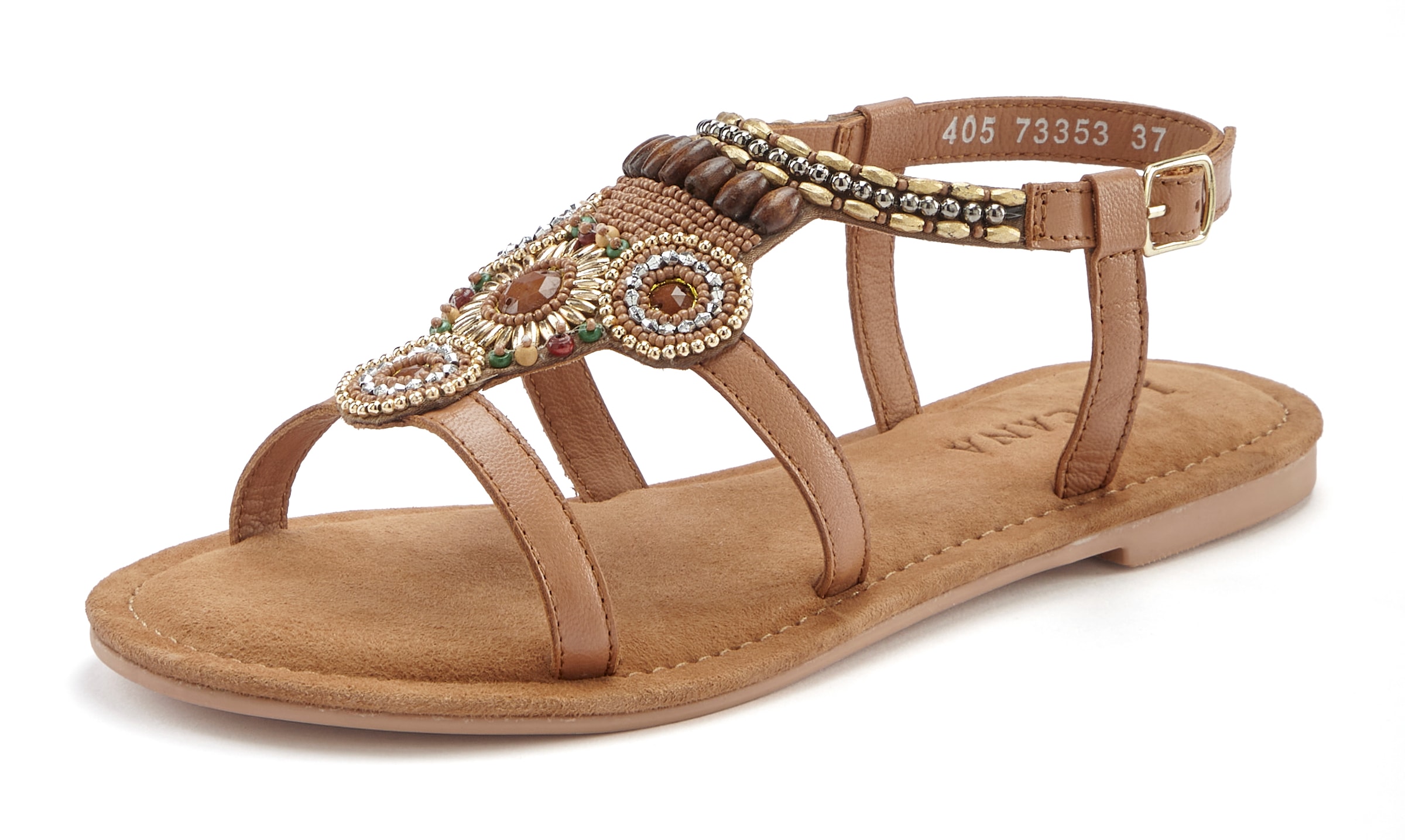 LASCANA Sandale »Sommerschuh«, Sandalette, Sommerschuh aus Leder mit Steinchen in Glitzer-Optik