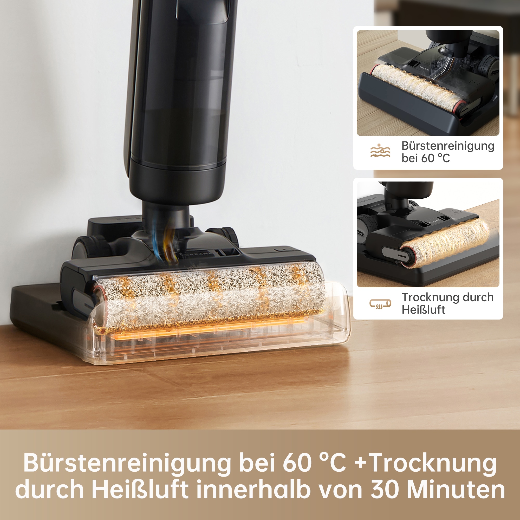 Dreame Nass-Trocken-Akkusauger »H13 Pro, 60 °C Bürstenreinigung, Doppel-Kantenreinigung«, 40 min Laufzeit, Heißlufttrocknung, 18.000-Pa-Saugkraft