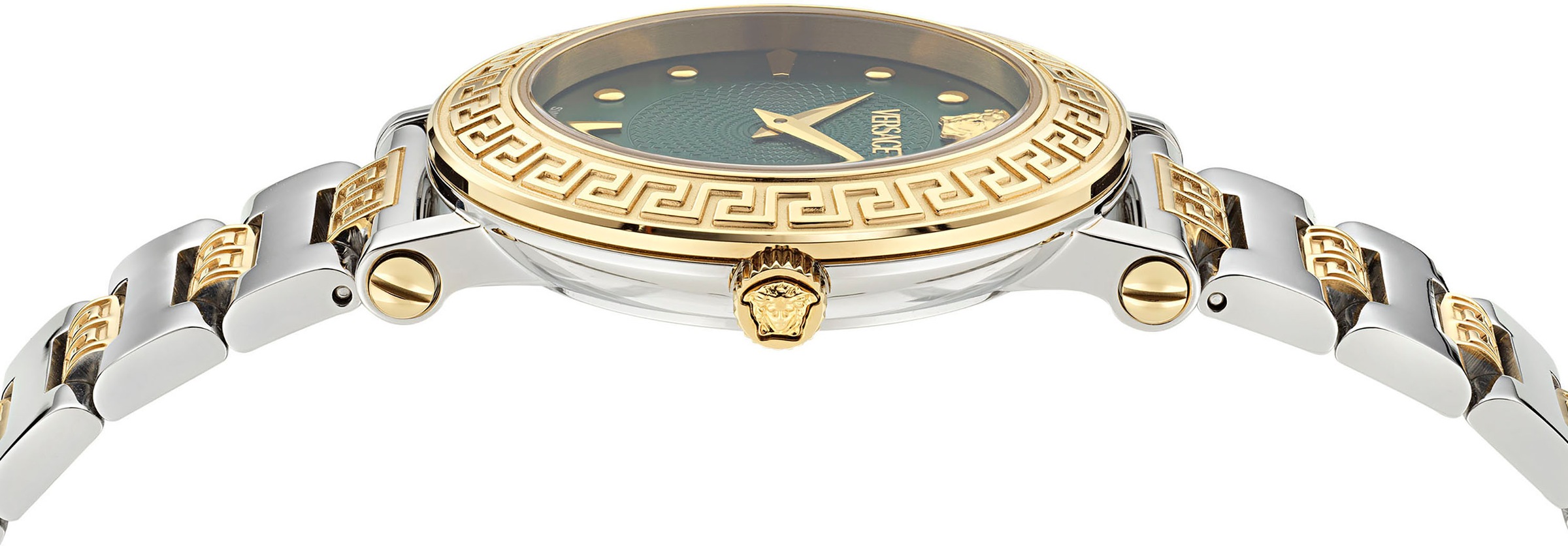 Versace Quarzuhr »GRECA SPHERE«, Armbanduhr, Damenuhr, Swiss Made, Saphirglas, Edelstahlarmband, analog