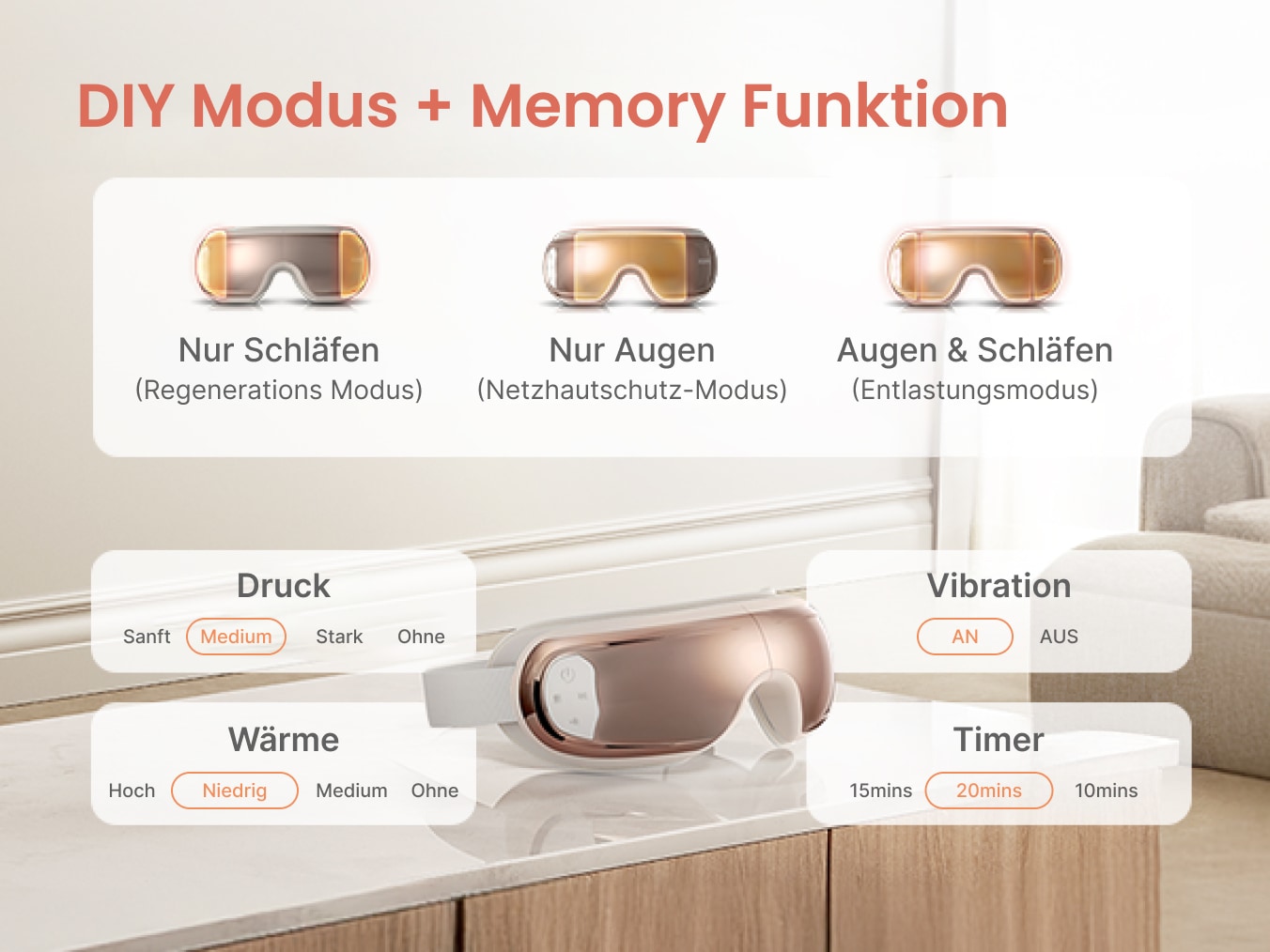 Renpho Gesichtsmassagegerät »Renpho Eyeris 3 Eye massager G010V«, Sprachgesteuertes Pflegeerlebnis mit Wärme, Kühlung und Akupressur