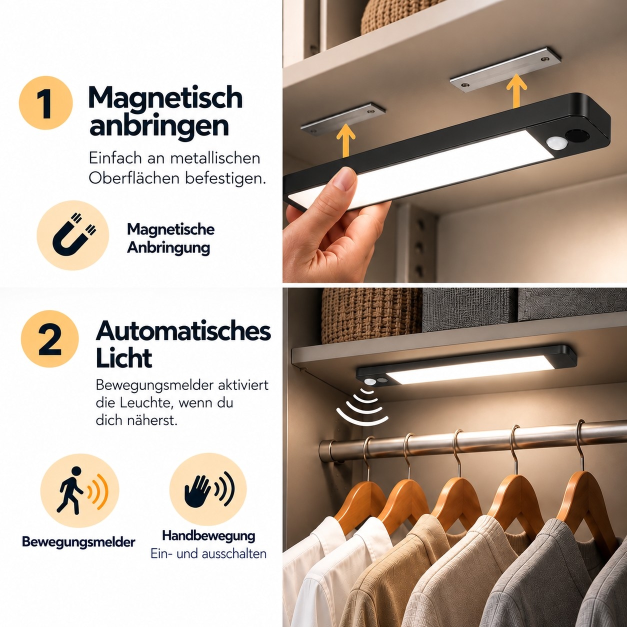 Hanseatic LED Unterbauleuchte »25 cm / Schrankbeleuchtung / Lichtleiste LUBLUGHK223« LED-Modul 1 Stk. Neutralweiß Akku, 4000 K, mobile Lampe f. Schlafzimmer, Küche, magnetisch,