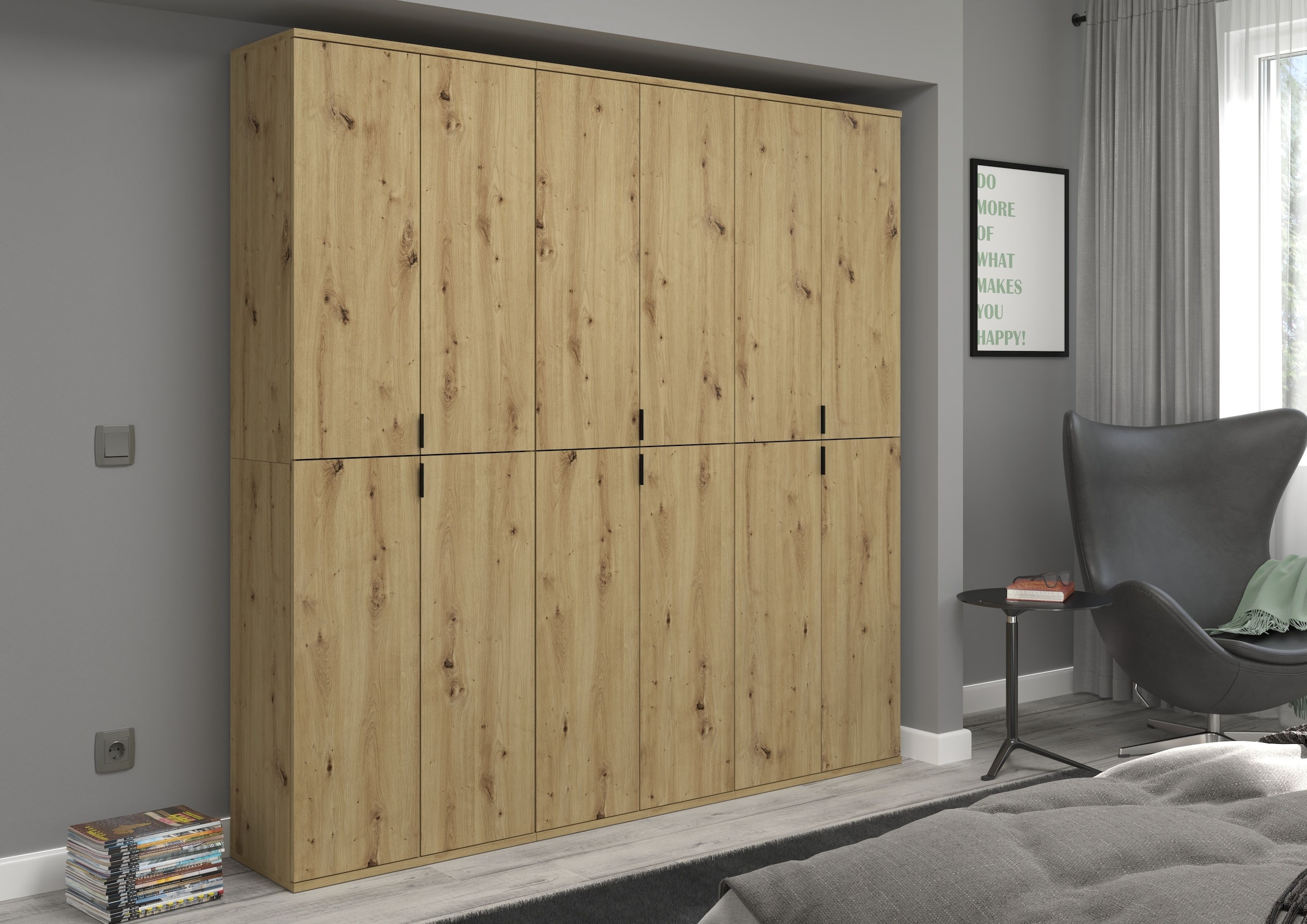INOSIGN Garderoben-Set »Trondheim, Breite 183 cm, best. aus 3 Schränken, 12 Türen, 27 Fächer«, (Set, 3 St.), inkl. ausziehbarer Kleiderstange, Garderobenschrank, Kleiderschrank
