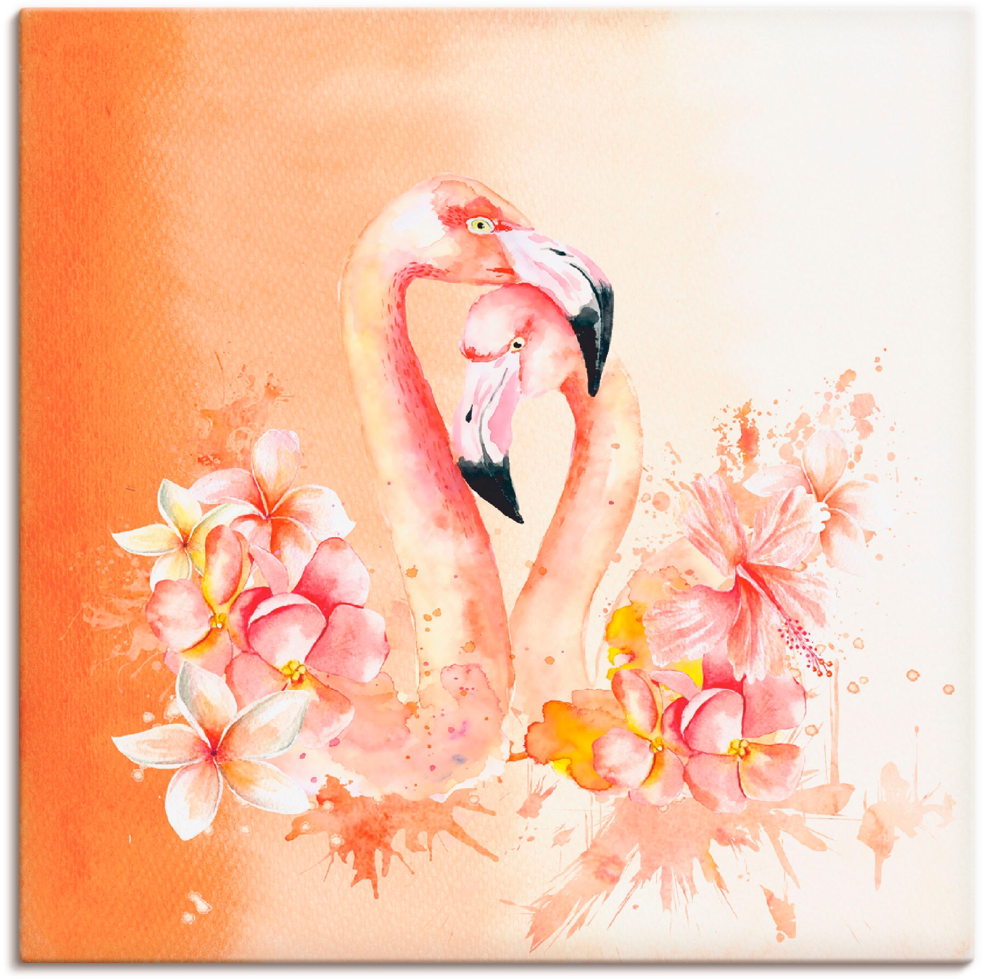 Artland Wandbild "Orange Flamingo in Love- Illustration", Vögel, (1 St.), a günstig online kaufen