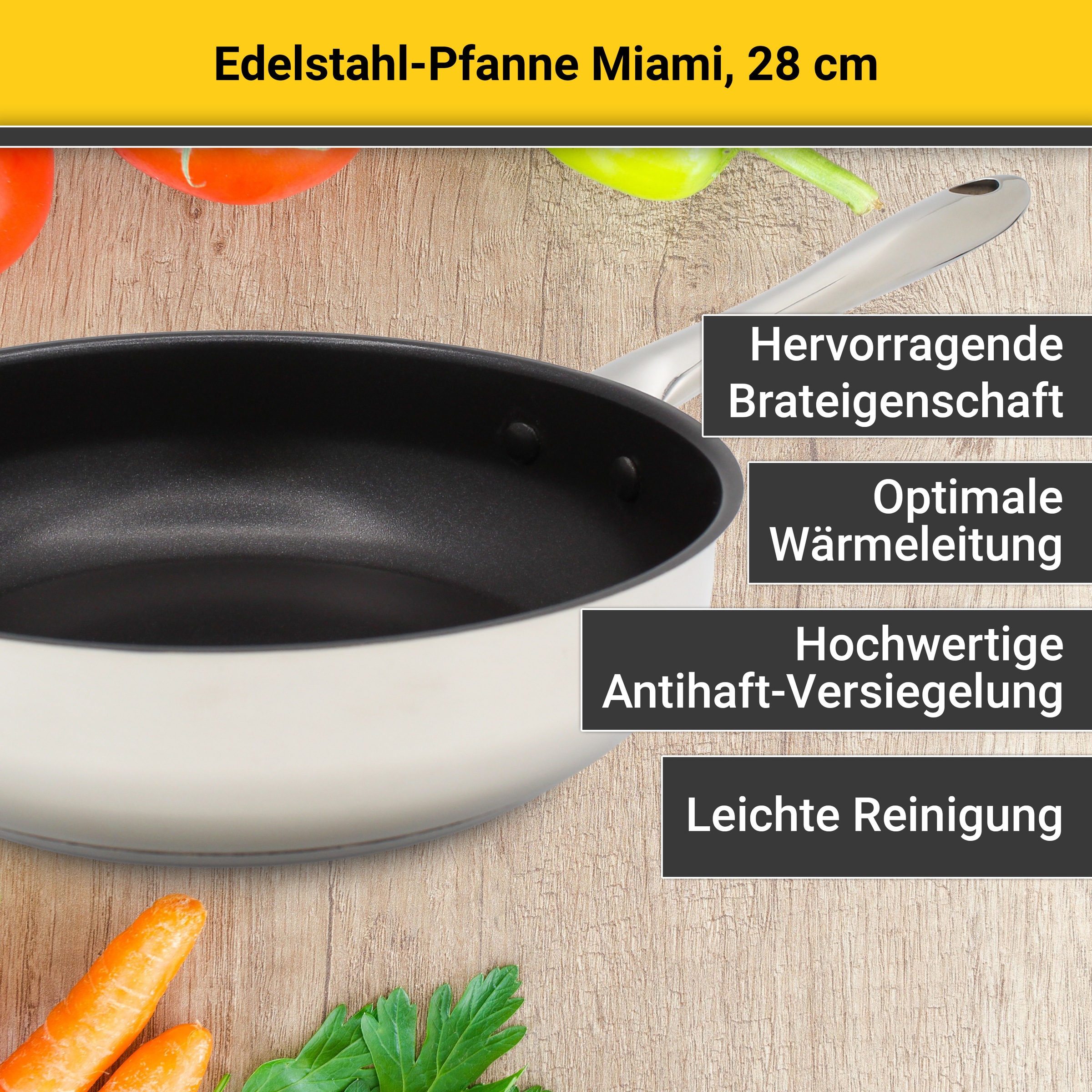 Krüger Bratpfanne »Edelstahl Pfanne Miami, Ø 28 cm« Edelstahl 1 Stk. tlg. mit Antihaft-Versiegelung, backofenfest bis 180°C