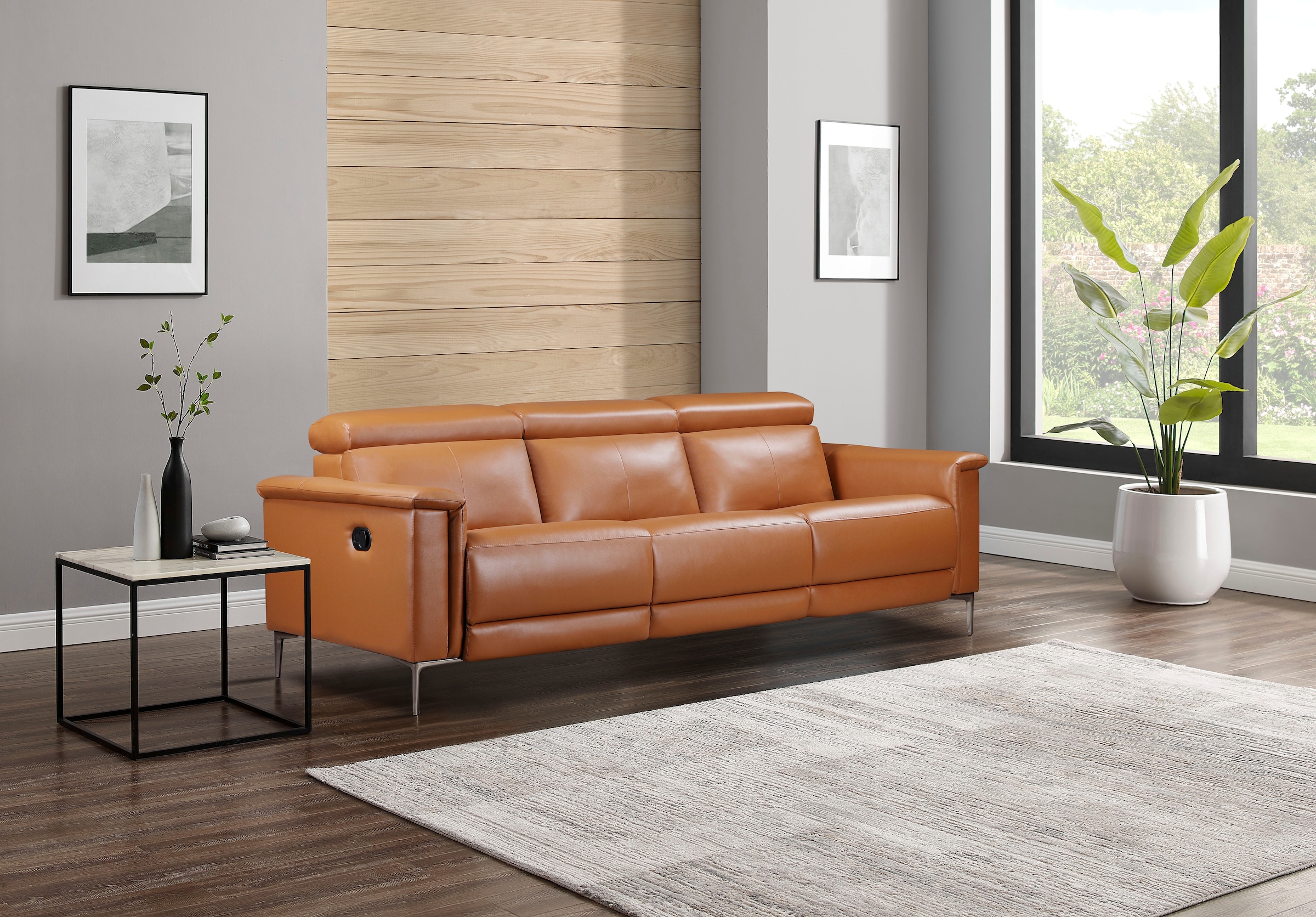 Home affaire 3-Sitzer »Lund, mit manueller und elektrischer Relaxfunktion« in 2 Sitzen (links u. rechts), USB-C, Echtleder, Kunstleder, Webstoff,