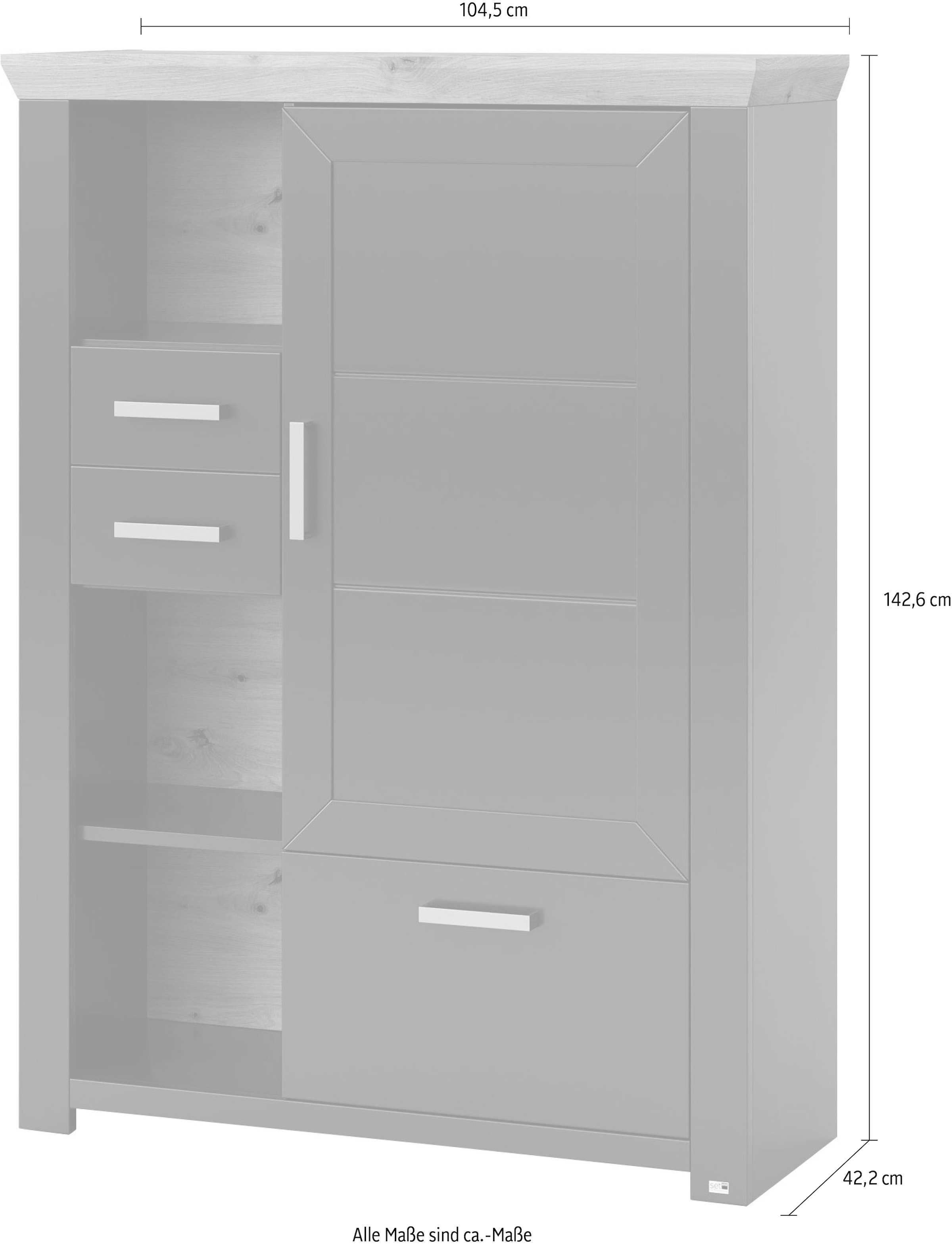 set one by Musterring Highboard »York«, Typ 25 und 26, in 3 Farbvarianten, Beleuchtung optional, Breite 105 cm