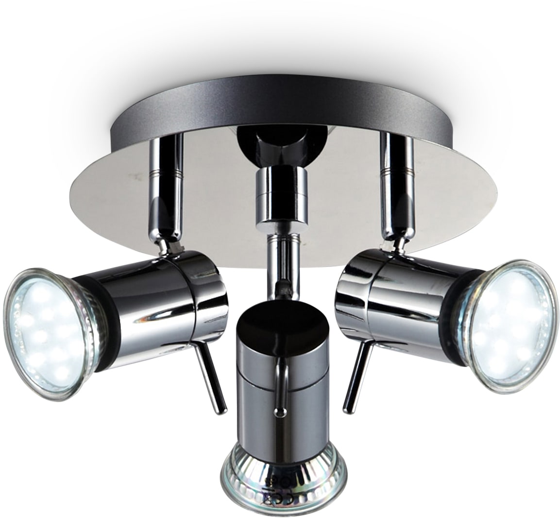 B.K.Licht LED Deckenleuchte, 3 flammig, Leuchtmittel GU10 | LED wechselbar, LED, Deckenlampe, Badezimmer, Chrom, drehbar, IP44, inkl. 3W 250lm