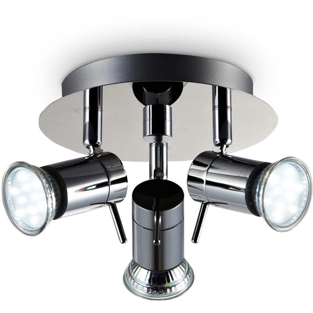 B.K.Licht LED Deckenleuchte, GU10, Warmweiß, LED Deckenlampe Badezimmer Chrom drehbar IP44 Bad-Lampe GU10 inkl. 3W 250lm