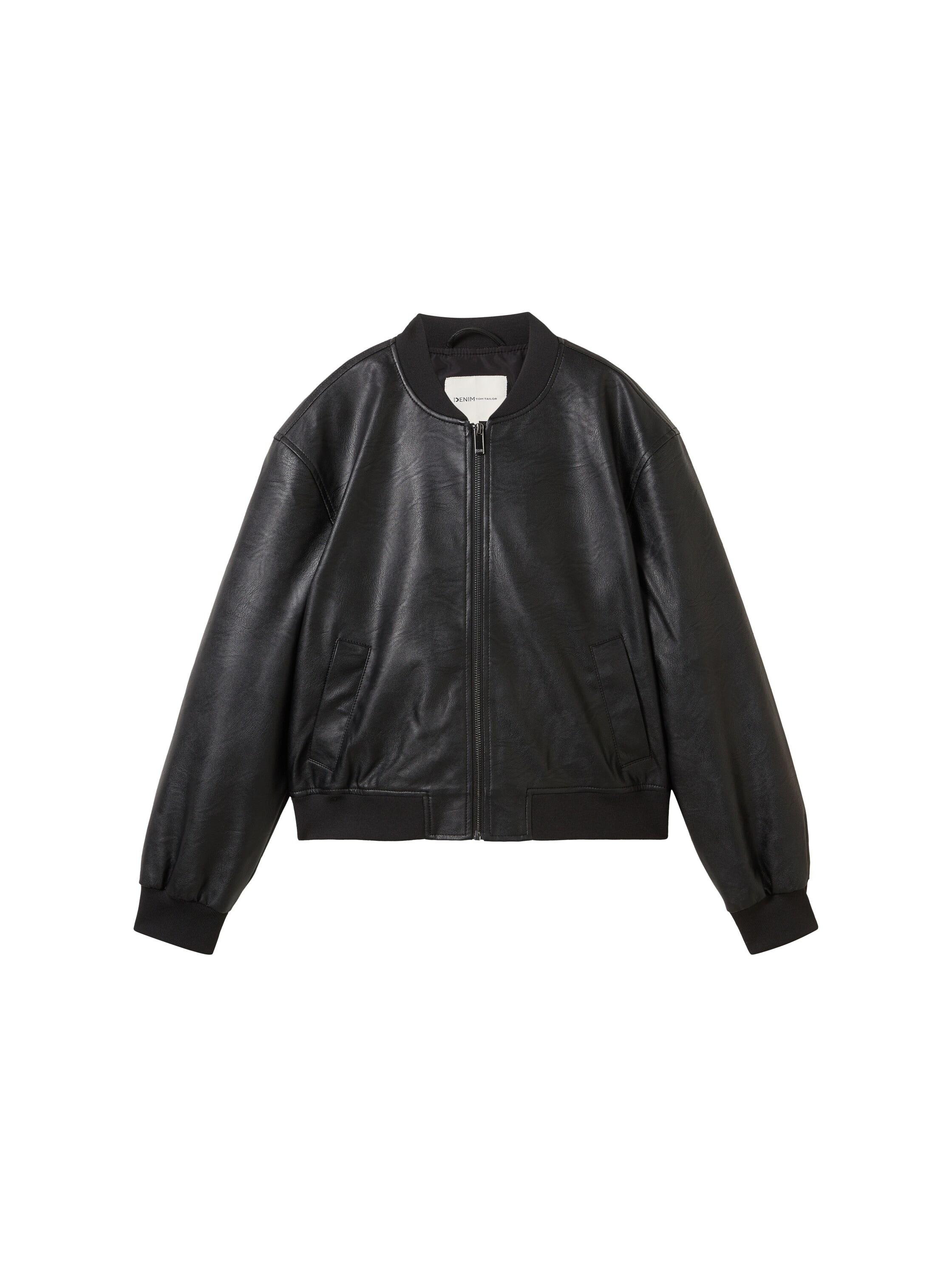 TOM TAILOR Denim Blouson, ohne Kapuze, Bomberjacke aus Kunstleder und mit Eingrifftaschen