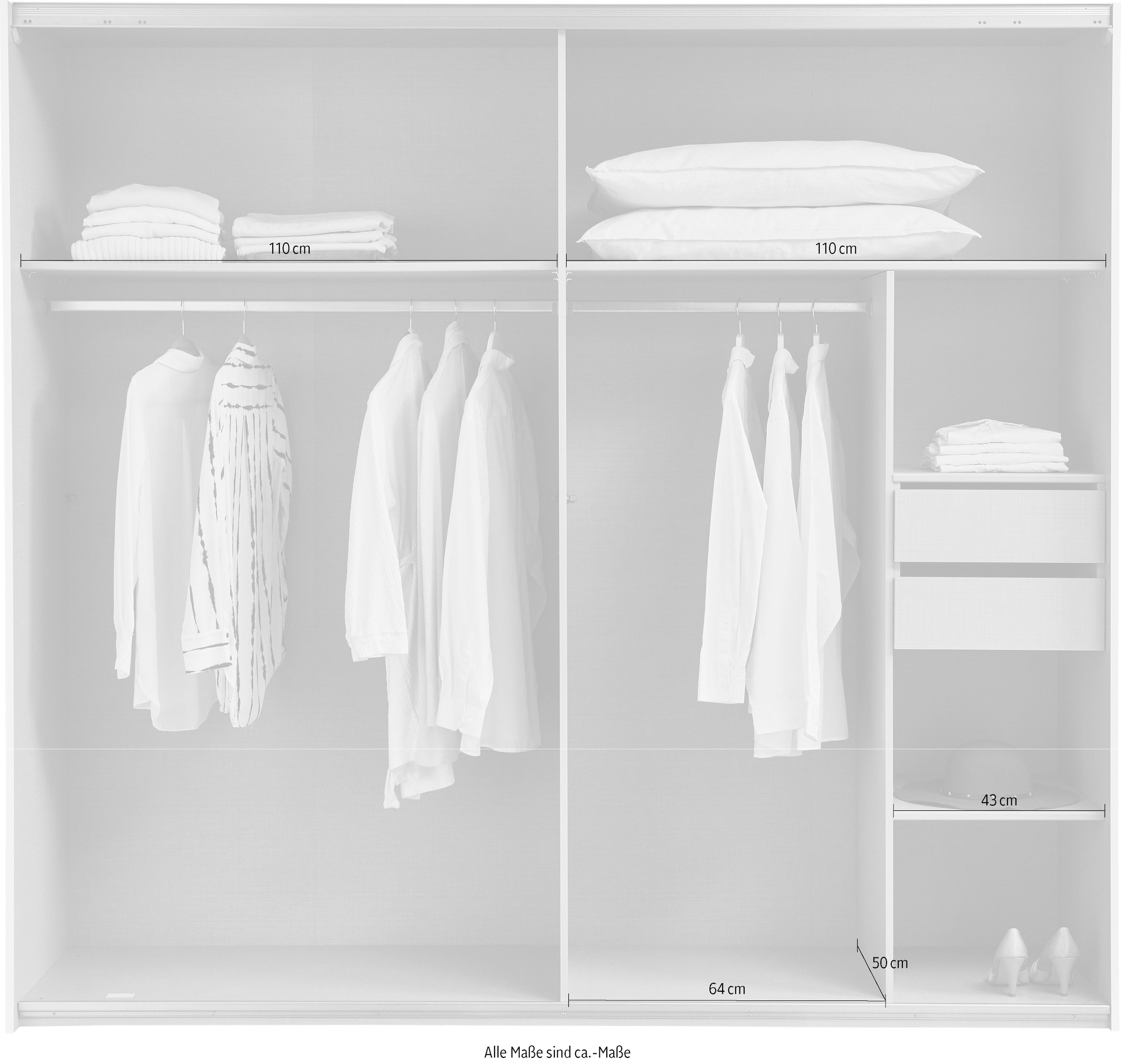 Wimex Schwebetürenschrank »Jork Kleiderschrank mit Spiegel, schwarze Metallgriffe«, Schrank in verschiedenen Größen und Innenausstattungsvarianten