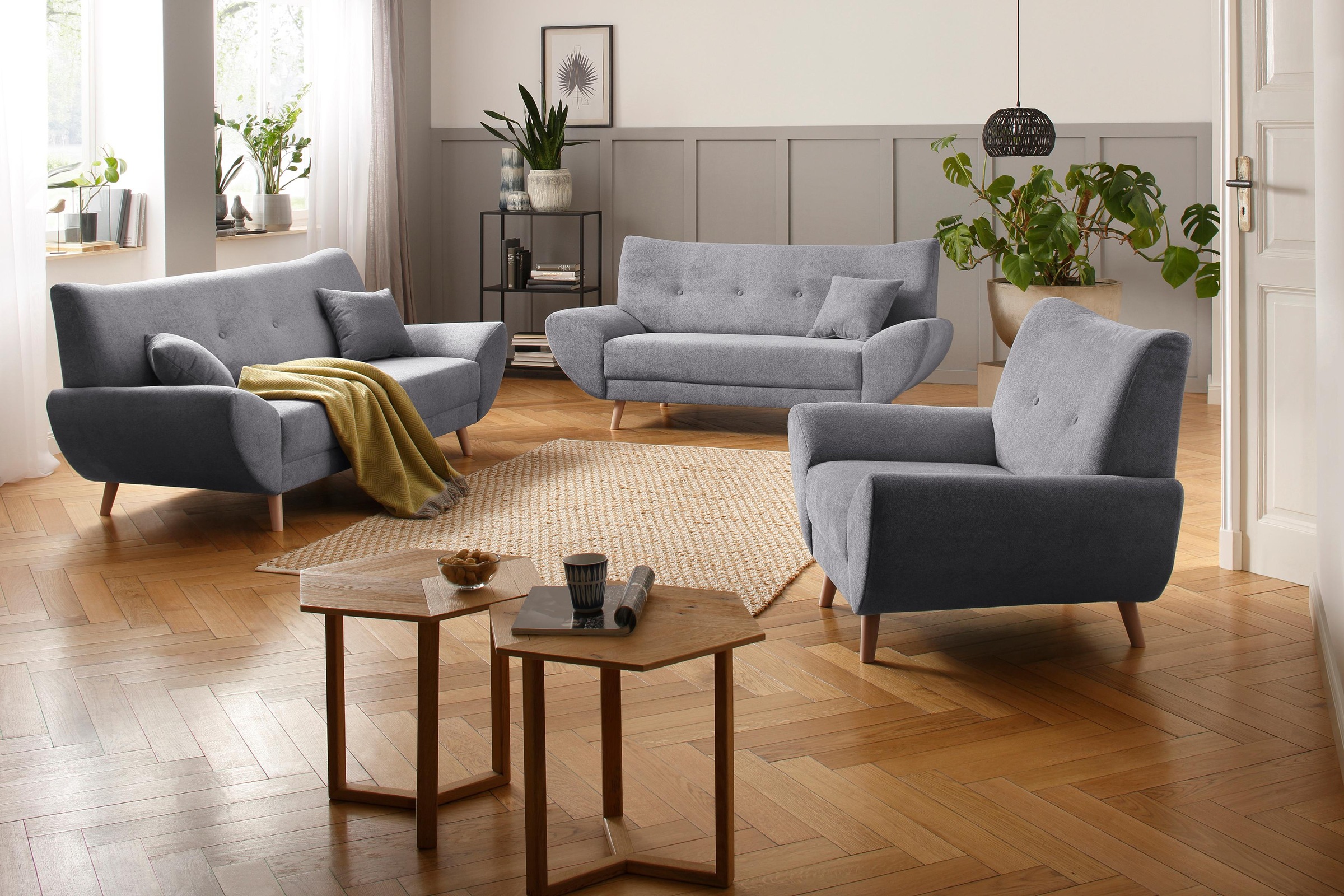 Home affaire Polstergarnitur »Basta« 3 Stk. tlg. Komfortable Wellenunterfed günstig online kaufen