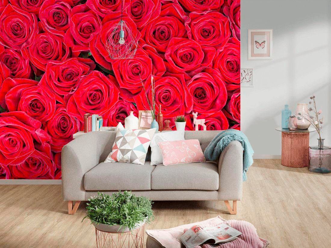 living walls Fototapete »rote Rosen« glatt Vlies, Wand, Schräge