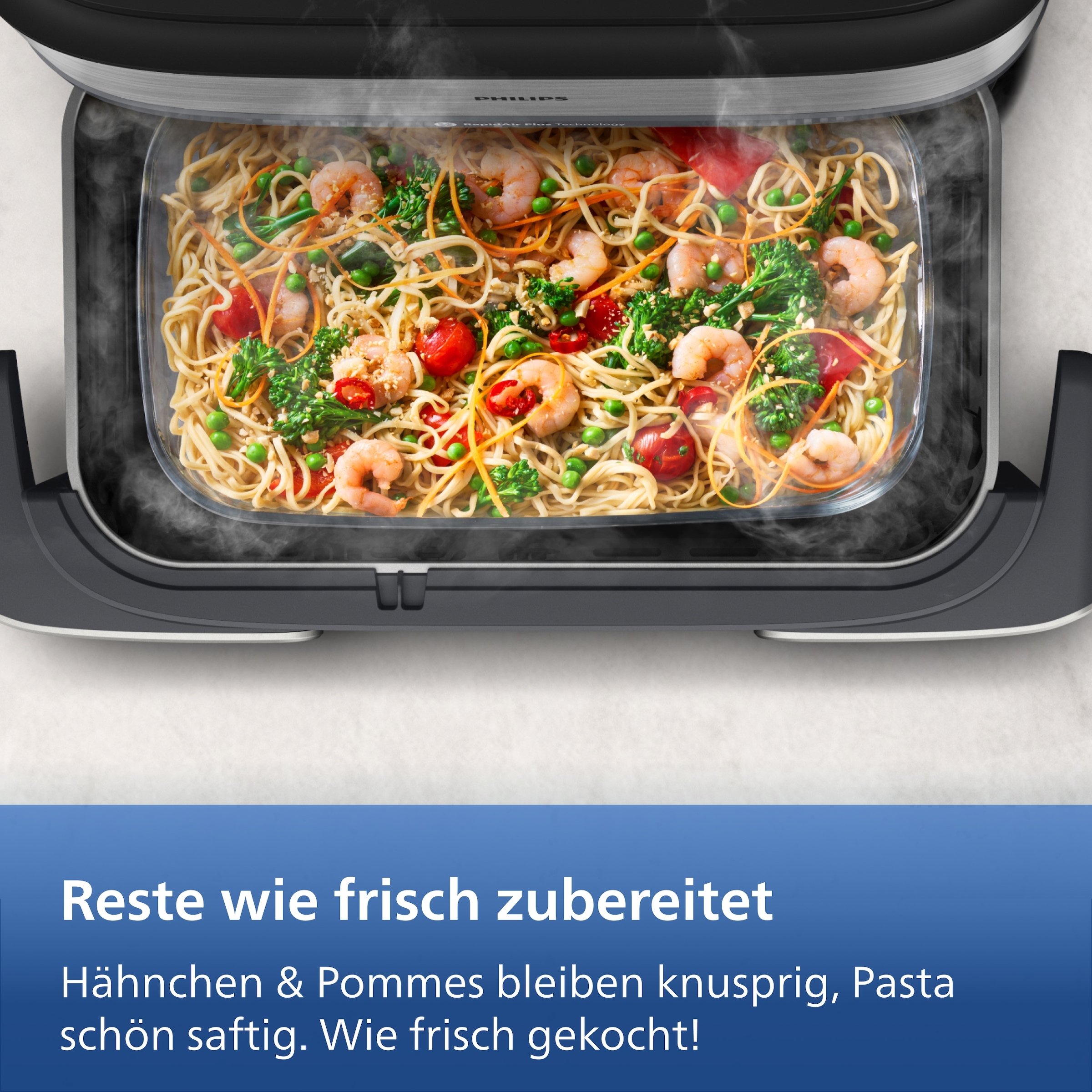 Philips Heißluftfritteuse »NA565/02 Steam Airfryer 5000 Series Megabasket, 9,5L Kapazität« 2750 W mit Dampfgarfunktion u. RapidAir Plus Technologie; inkl. Servierzange