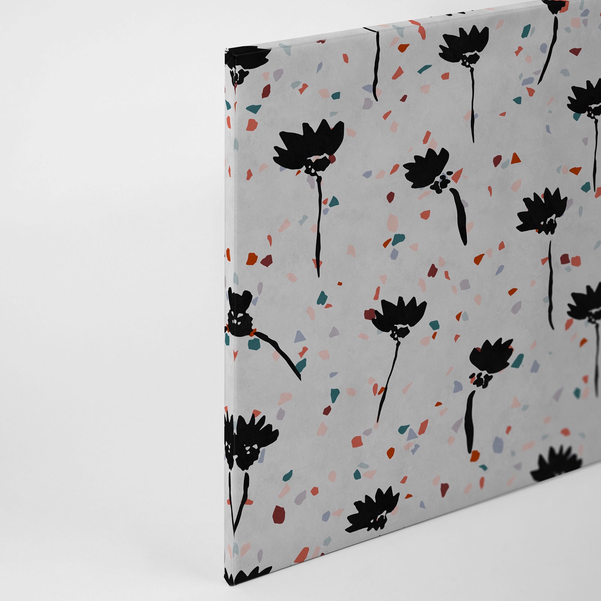 A.S. Création Leinwandbild »terrazzo«, Kunst-Blumen-Kinder, (1 St.), Keilrahmen Abstrakt Blumen Bunt Grau Leinwand-Bild Wohnzimmer modern