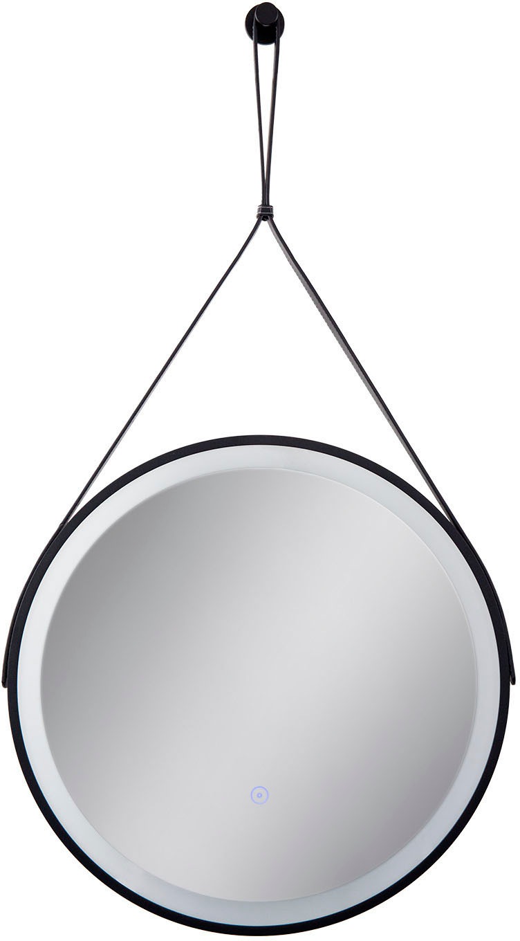 PACO HOME Wandleuchte »IVY« Neutralweiß LED Backlight Rund 50cm IP44 Touch Kunstleder-Aufhängung Schwarz