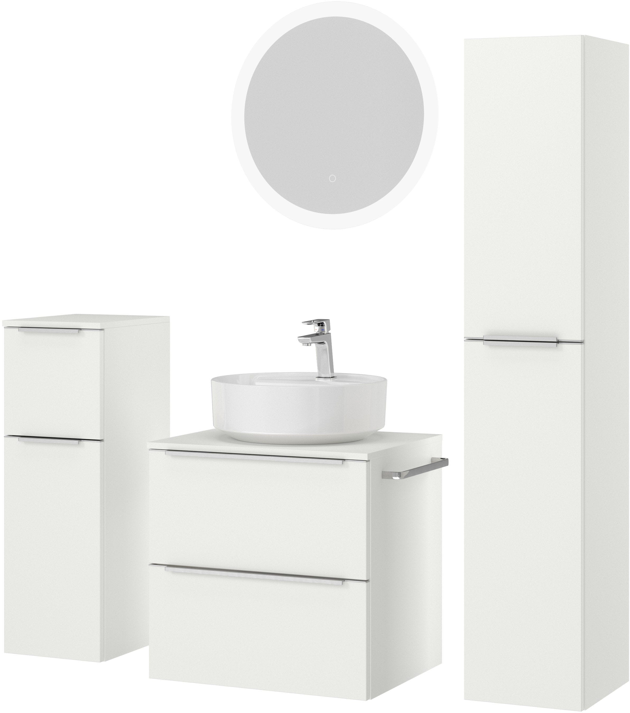 nobilia® Badmöbel-Set »Alvene«, (4 St., vormontiert, mit Soft-Close), inkl. Spiegel mit Touch-Sensor, in vier Breiten