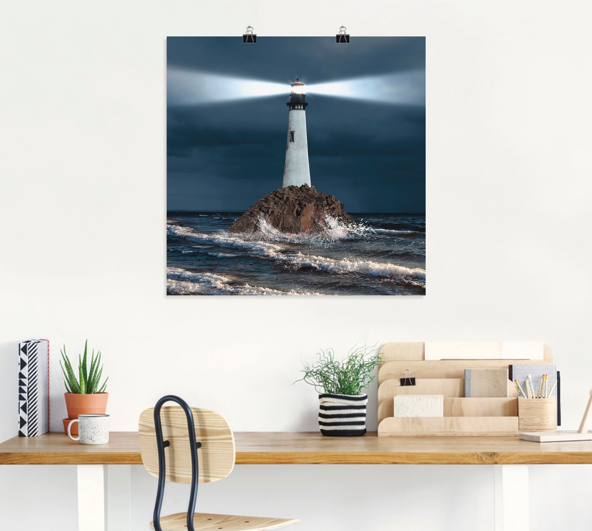 Artland Wandbild »Bild von Leuchtturm mit Lichtstrahl«, Gebäude, (1 St.), als Alubild, Outdoorbild, Leinwandbild, Poster, Wandaufkleber