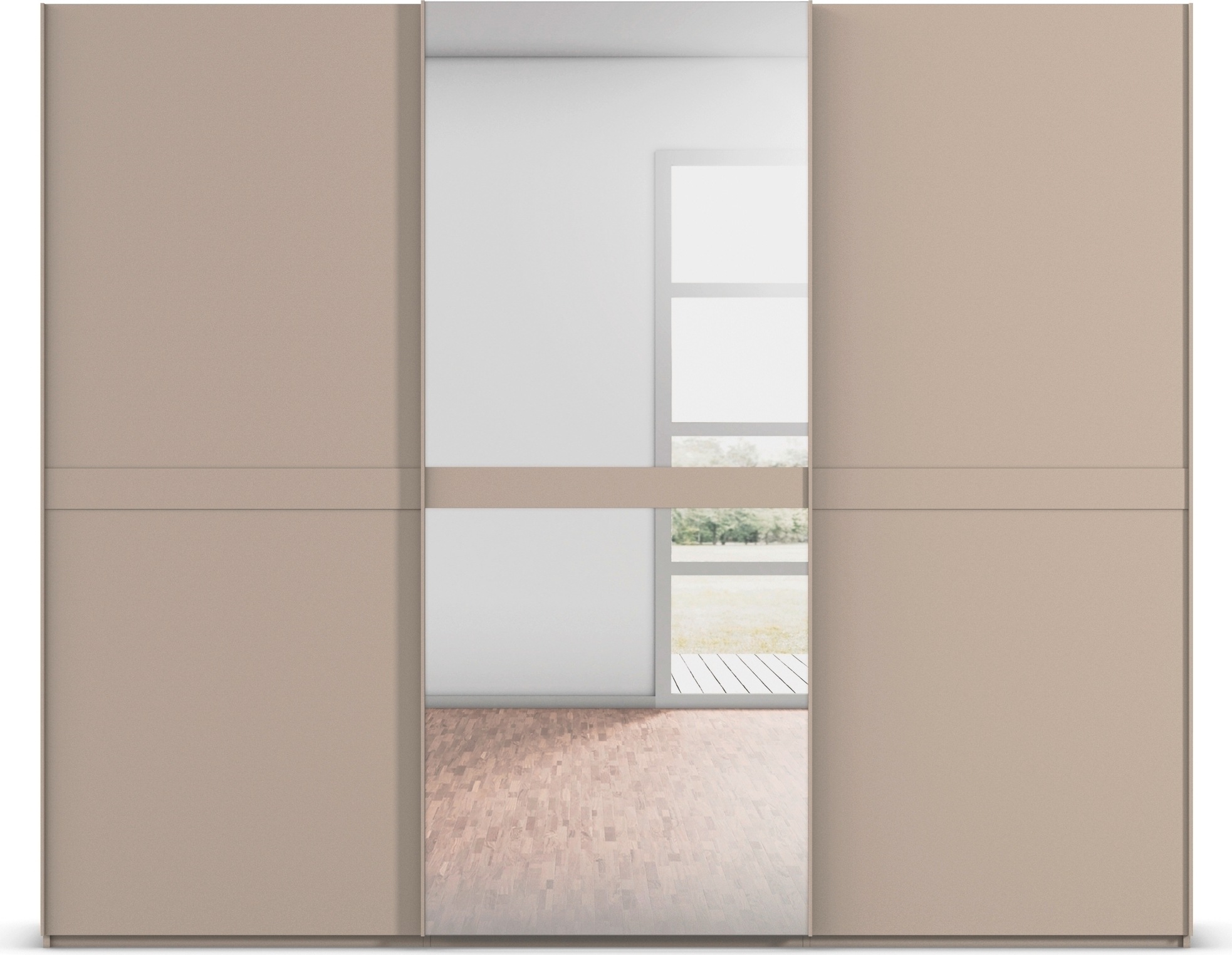 rauch Schwebetürenschrank »Kleiderschrank Schrank Garderobe Schlafzimmerschrank SCALE-LINE«, edle Optik mit Bauchbinde in Korpusfarbe mit Spiegel MADE IN GERMANY