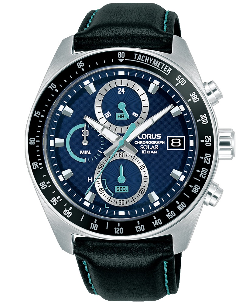 LORUS Chronograph »Sports Solar Chronograph« Armbanduhr, Solar, Herrenuhr, Lederarmband, analog, Tag
