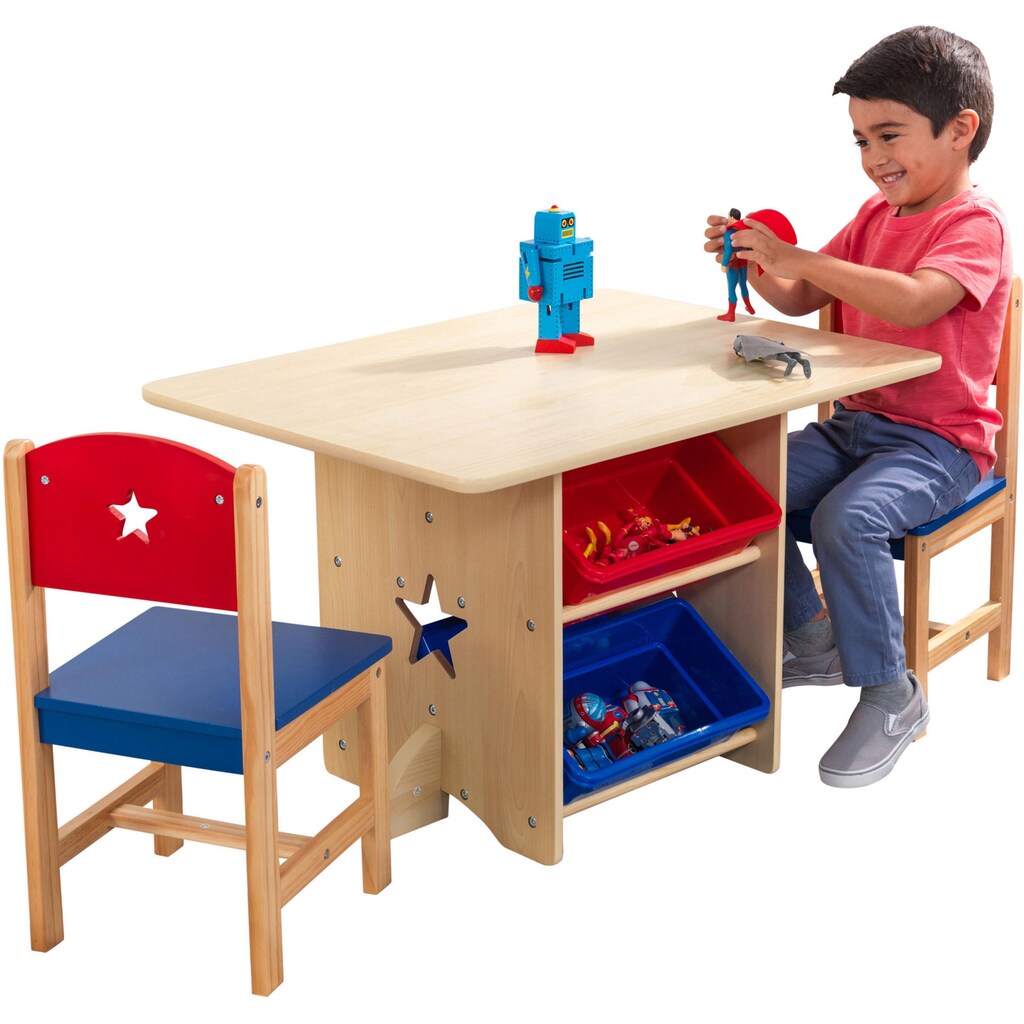 KidKraft® Kindersitzgruppe »Tisch mit Aufbewahrungsboxen und 2 Stühlen, Sternchen«, (3 tlg.)