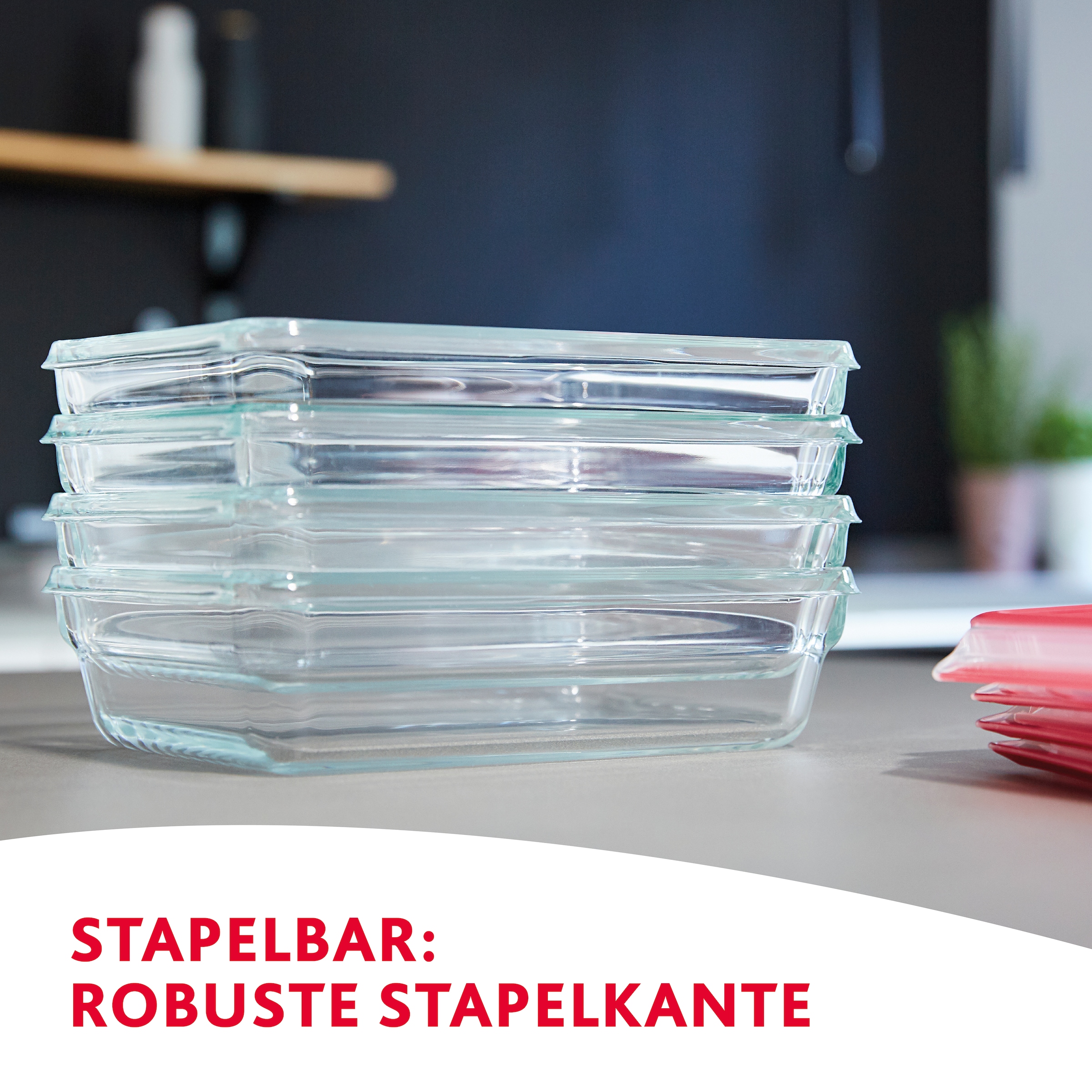 Emsa Aufbewahrungsschüssel »Clip & Close Glas«, (Set, 3 tlg.), 0,45 Liter, rechteckig, Stapelkante, backofenfest, dicht