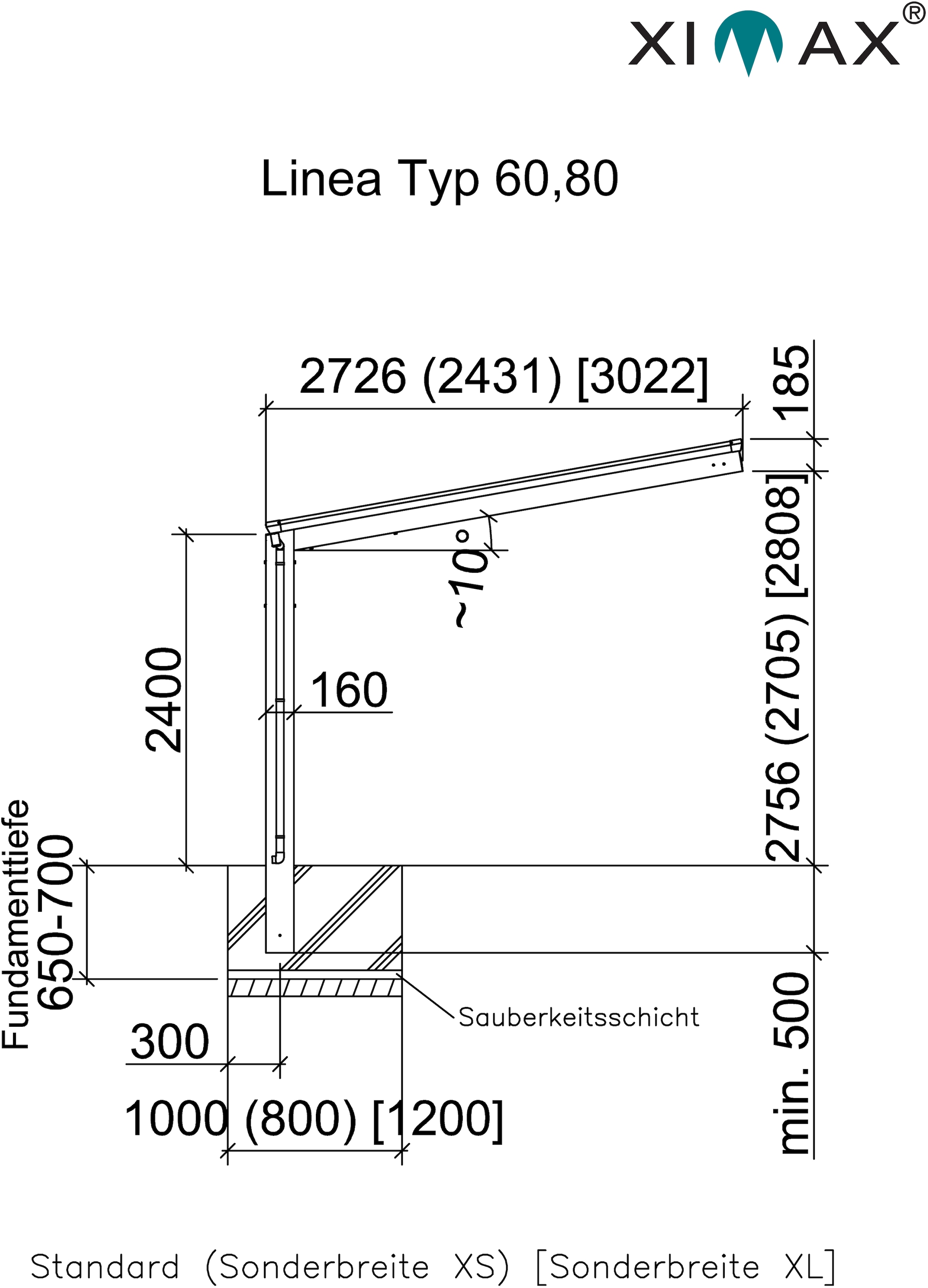 Ximax Einzelcarport »Linea 257 online Sonderlänge-Edelstahl-Look«, 60 Typ cm, bestellen Aluminium, Aluminium edelstahlfarben