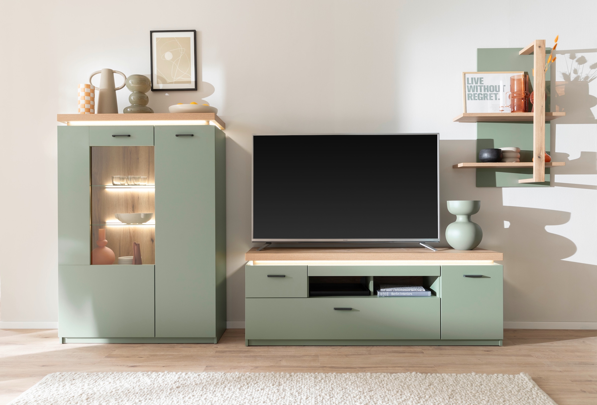 MCA furniture Wohnwand »MONIZ Wohnkomination 2«, (Komplett-Set, 3 St.), Türen/ Schubkästen gedämpft