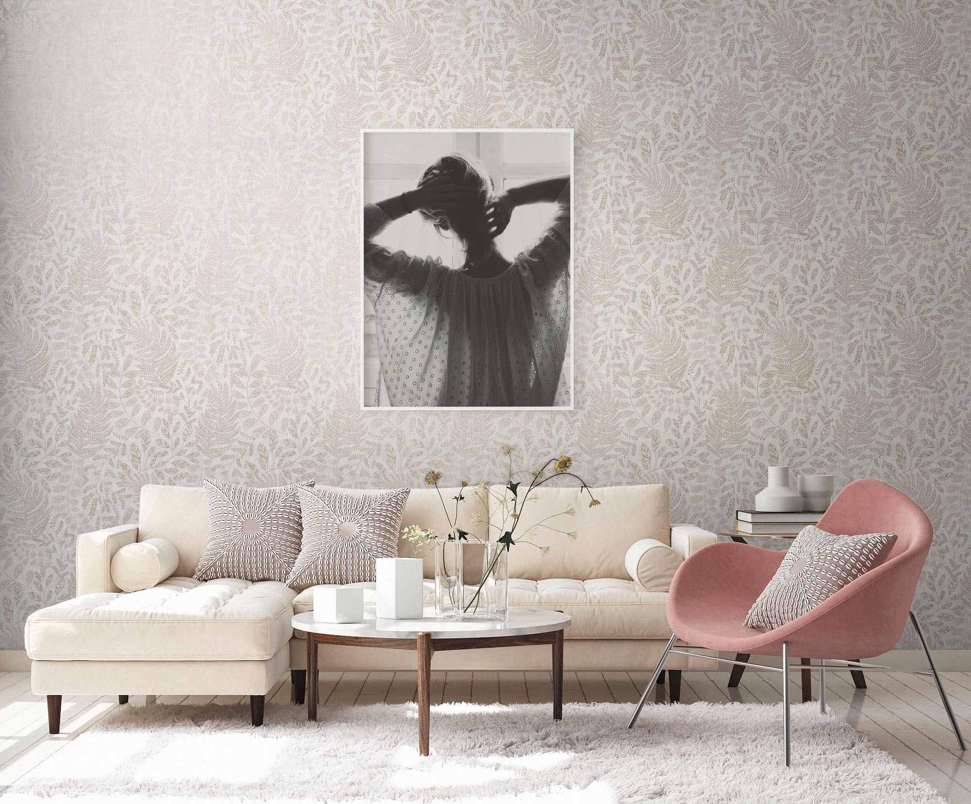 A.S. Création Vliestapete »THE BOS Blätter Floral«, matt-gemustert-neutral, Florale Tapete Tapete Floral Tapeten Wohnzimmer Schlafzimmer Küche