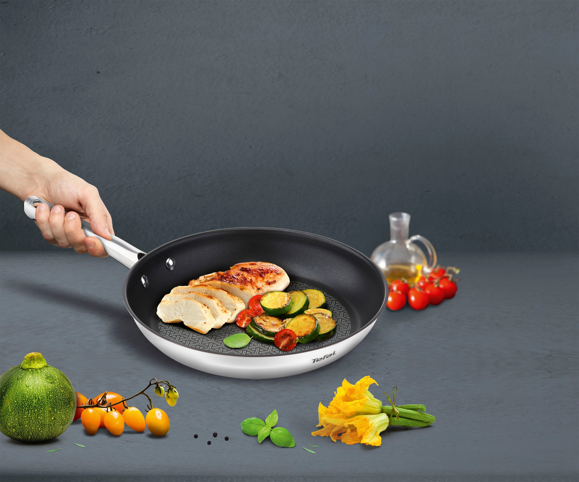 Tefal Pfannen-Set »Duetto+ Ice Force«, Edelstahl 18/10, (Set, je 1 Bratpfanne Ø 20/24/28 cm, 1 Kochmesser 20 cm), Edelstahl in Premium Qualität, Thermo-Signal, inkl. Kochmesser