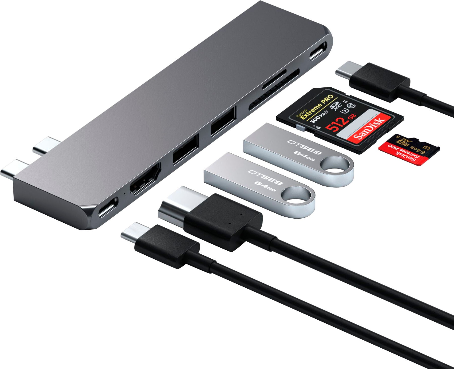 Satechi Laptop-Adapter »USB-C Pro Hub Slim Adapter«, USB-C zu USB Typ A-USB Typ C-USB 4.0-HDMI-SD-Card-MicroSD-Card