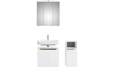 Badmöbel-Set »Quickset 3-teilig, Waschbeckenunterschrank mit LED-Spiegelschrank«, (3 St.)