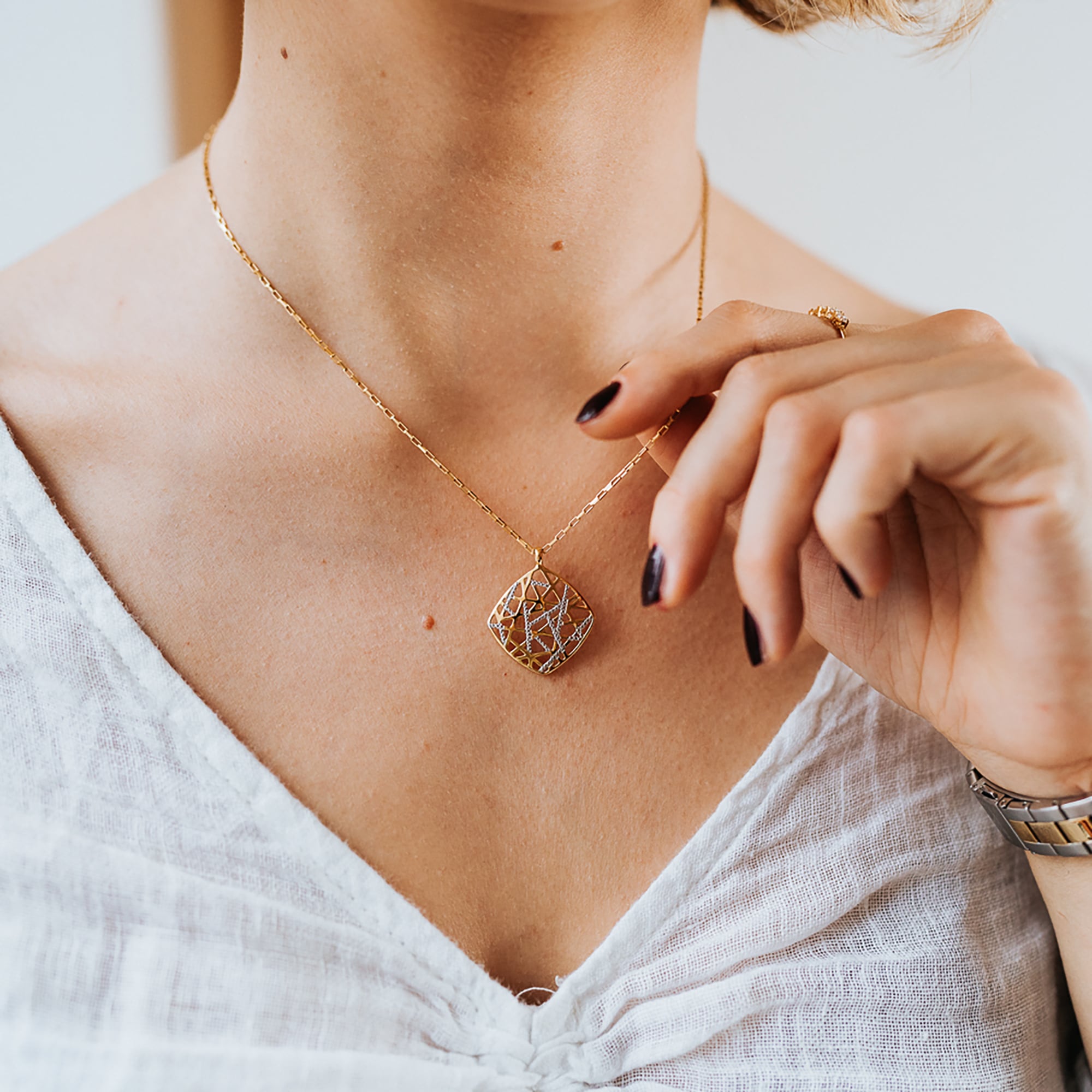 Julie Julsen Kette mit Anhänger »925/- Sterling Silber vergoldet teils rhodiniert Viereck«