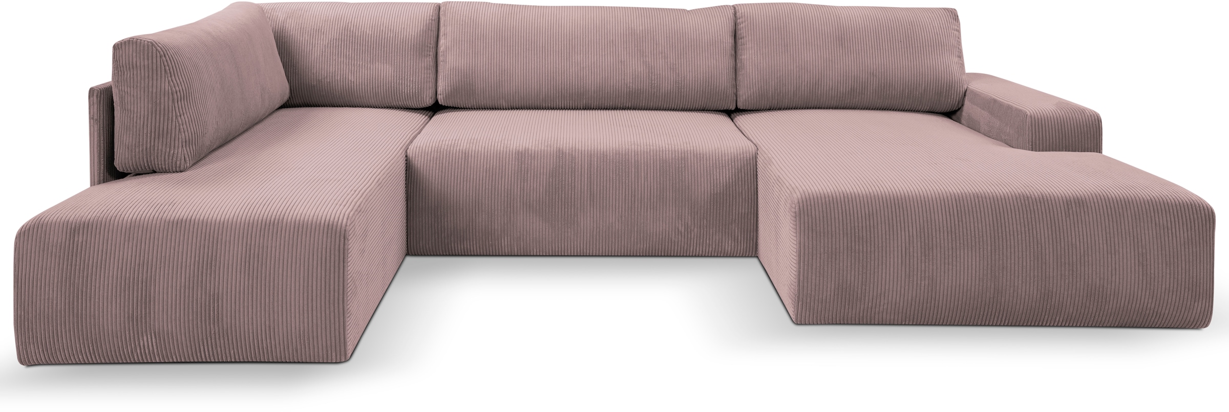 WERK2 Wohnlandschaft »Rotterdam-U, U-Form, in kuschelweichem Cord oder Breitcord«, Design Sofa mit Schlaffunktion & Bettkasten, Cord, Rose