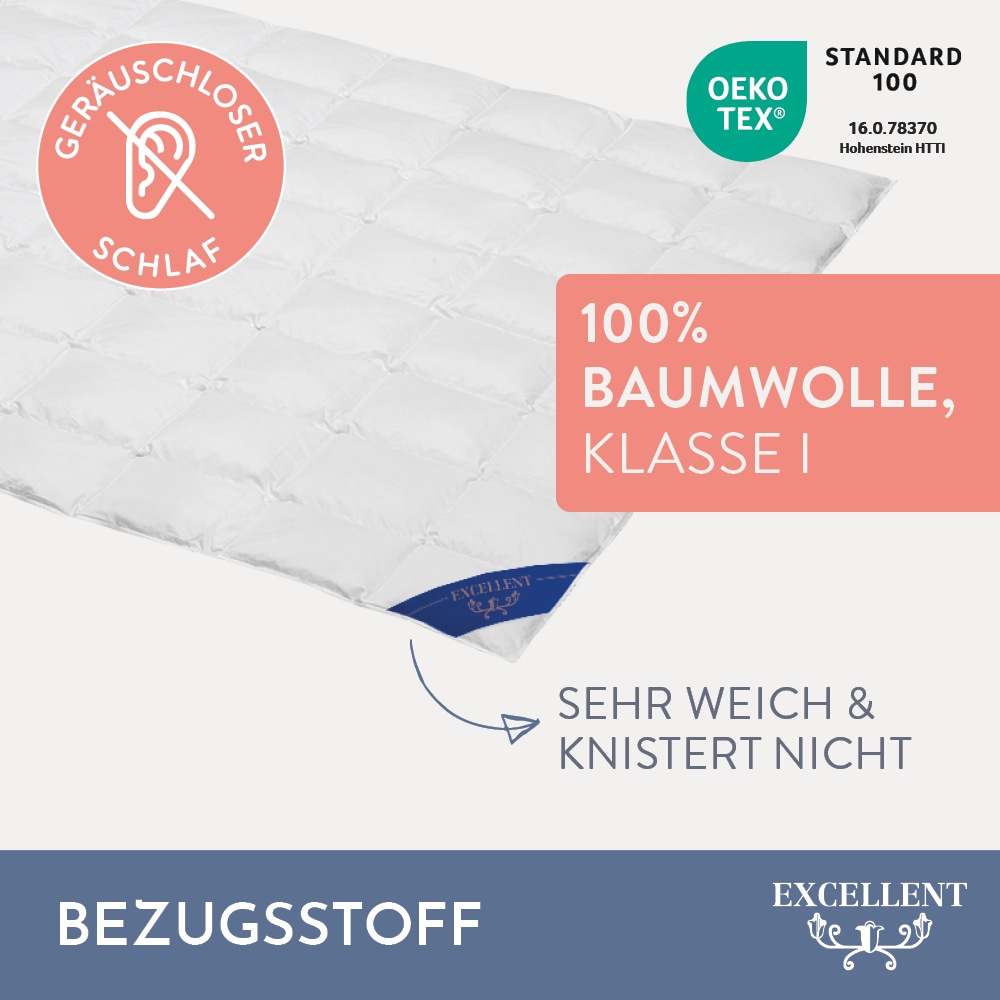 Excellent Daunenbettdecke »Überraschungsbox«, leicht, Füllung 90% Daunen, 10% Federn, Bezug Baumwolle, (1 St.), absoluter Sonderpreis, wegen Lagerräumung, Solange der Vorrat reicht