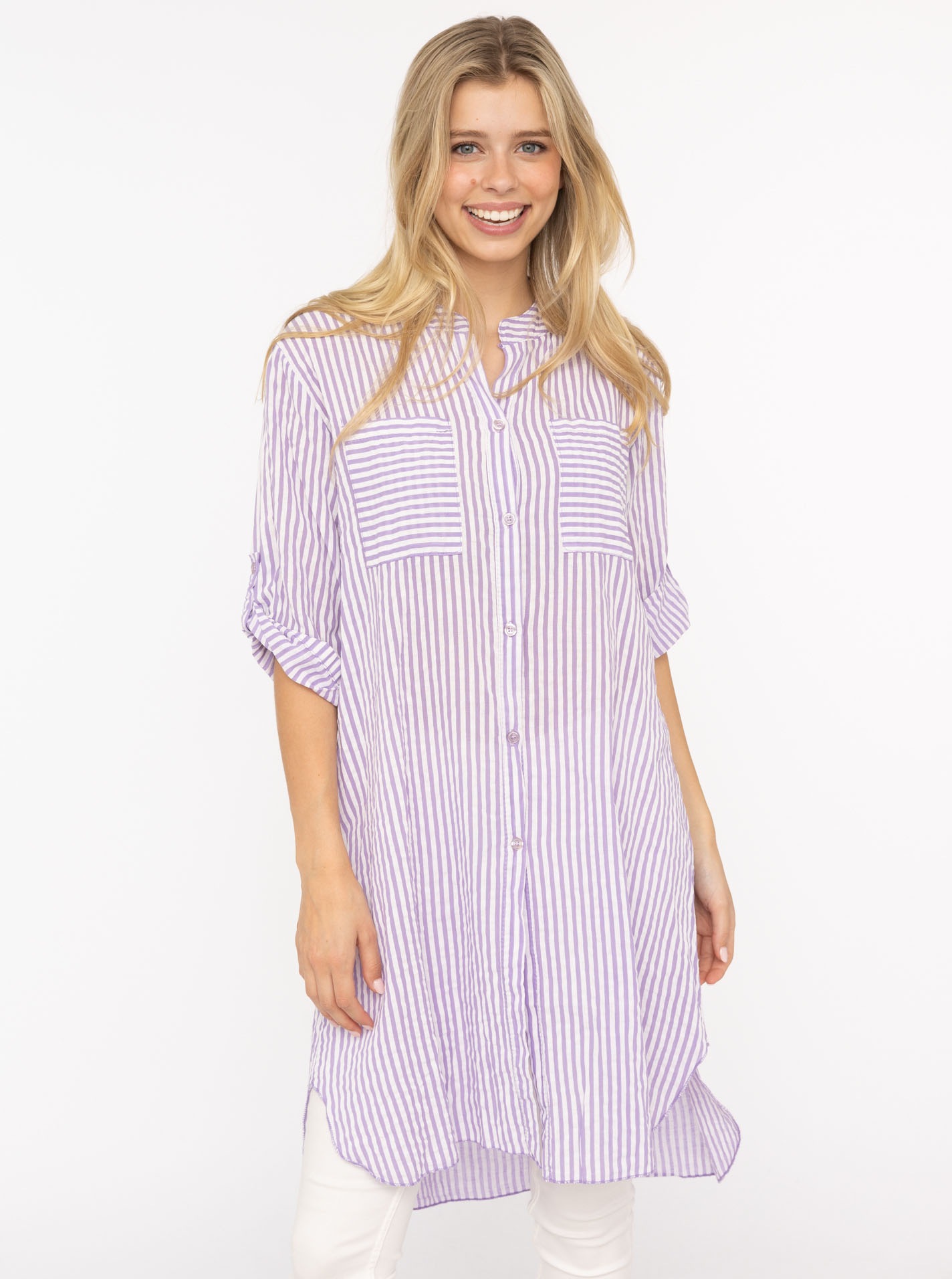 Zwillingsherz Longbluse »"Kida"« One Size, Streifen, Knopfleiste, Brusttaschen, 3/4-Arm