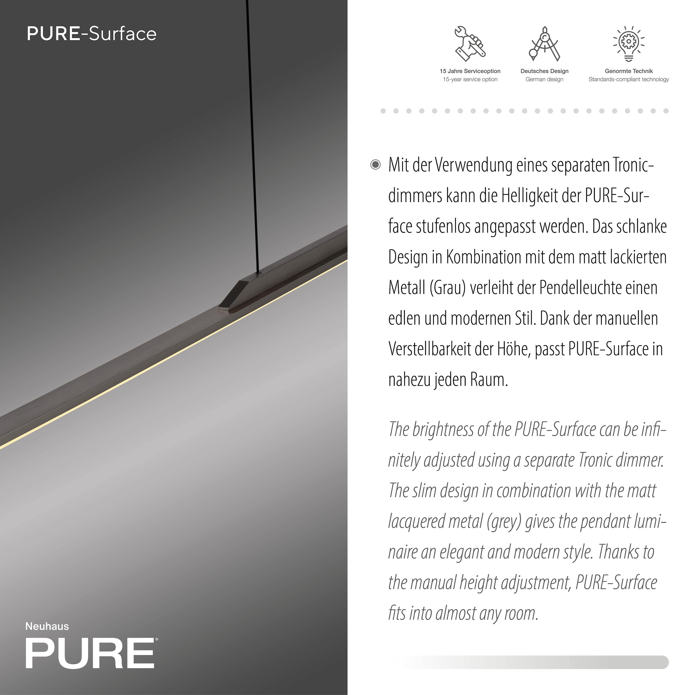 Neuhaus PURE LED Pendelleuchte »PURE Surface« LED-Board 1 Stk. Warmweiß Dimmfähig über separaten Dimmer, höhenverstellbar