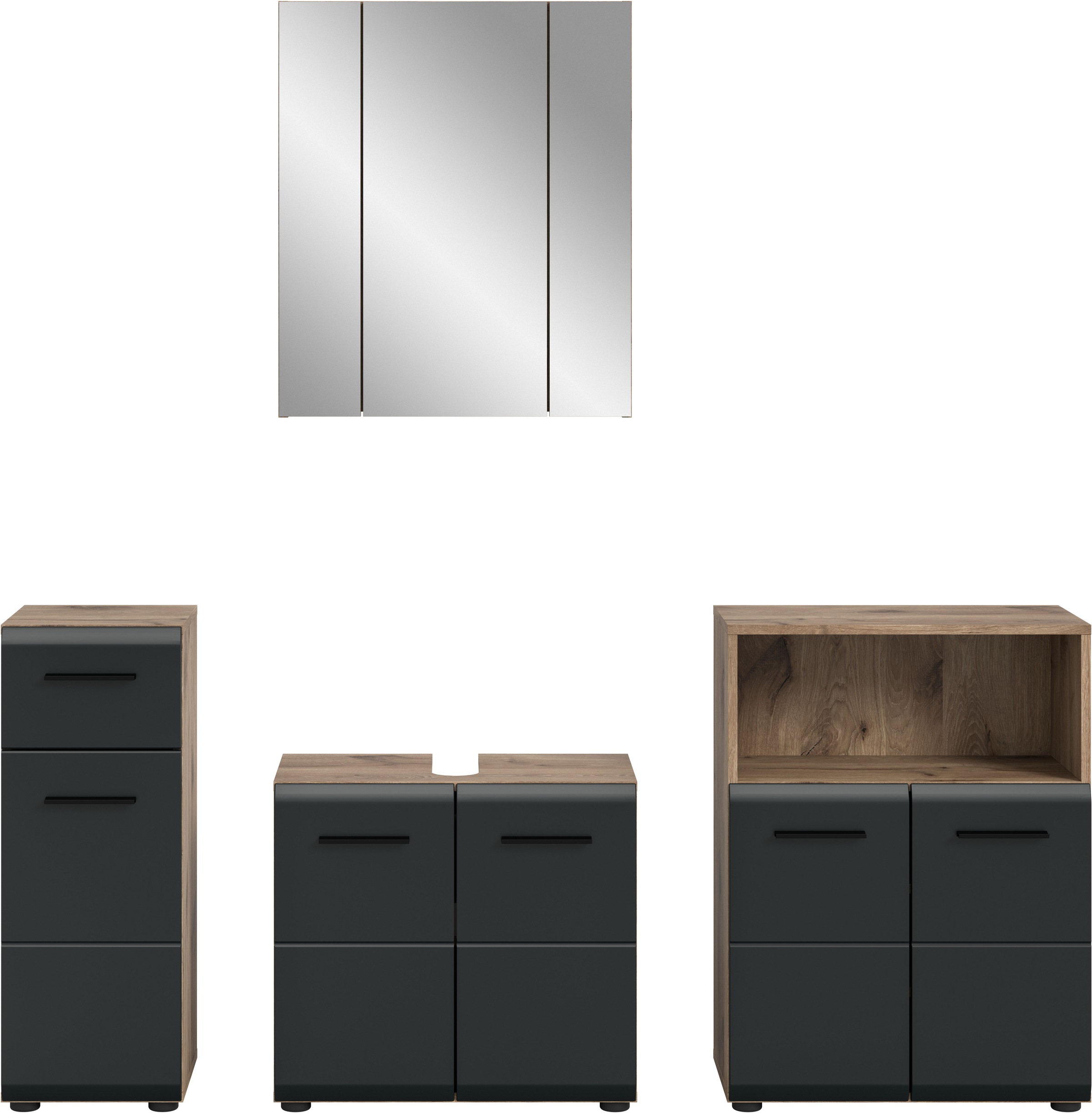 welltime Badmöbel-Set »FLORENZ,  4-teilige Badkombination, hochwertige MDF-Front« Set, Unterschrank, Waschbeckenunterschrank, Spiegelschrank, Midischrank, 4 Stk. tlg.