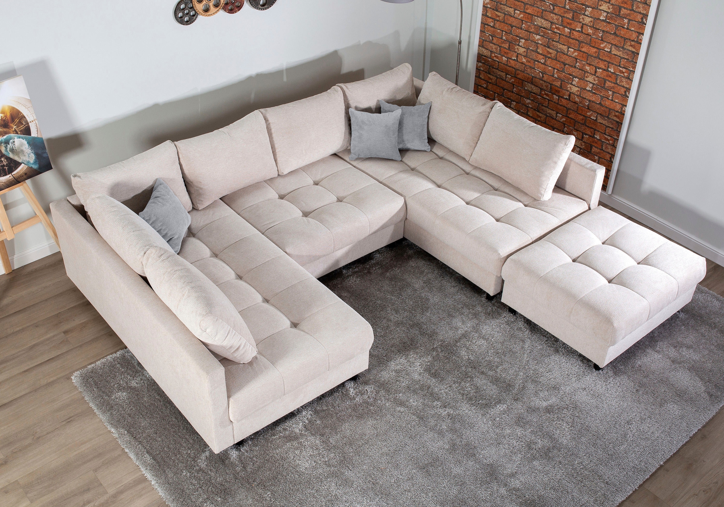 COLLECTION AB Wohnlandschaft »Toni U-Form, B: 298 cm« mit Hocker & 3 Zierkissen, Federkern