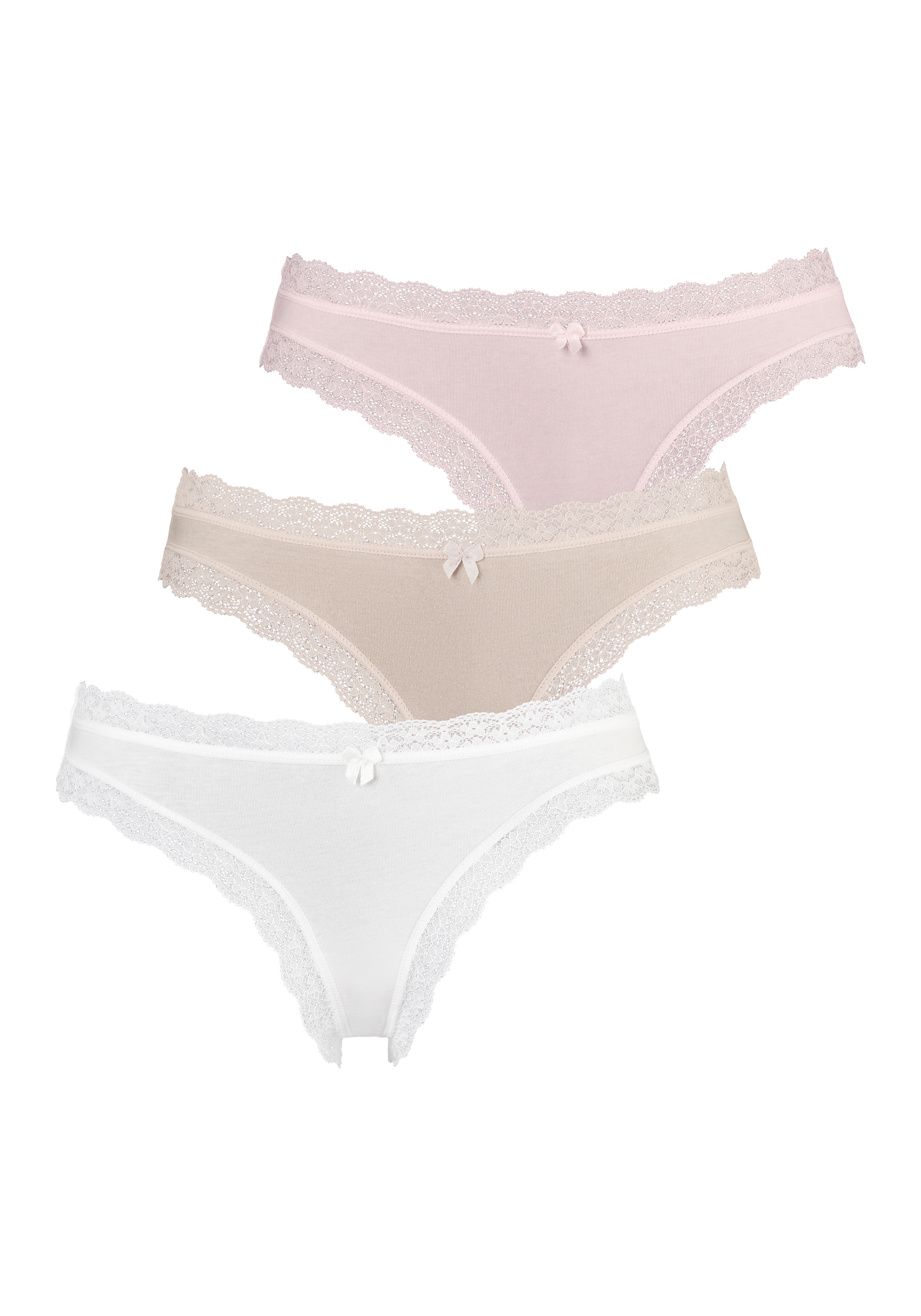 LASCANA String Packung, 3 Stk. mit floraler Spitze
