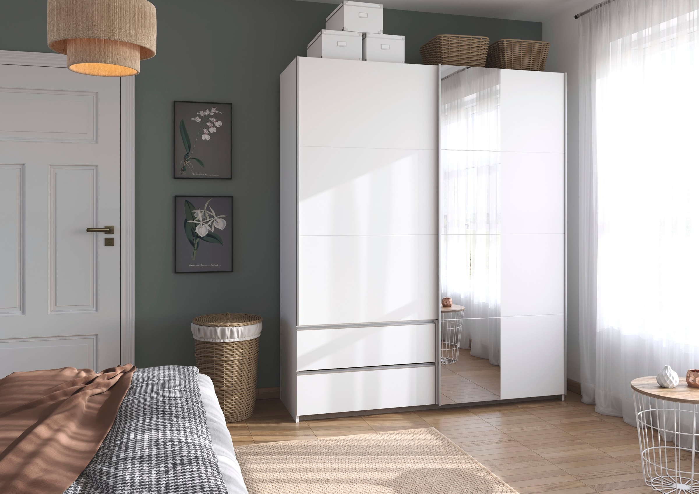 rauch Schwebetürenschrank »Kleiderschrank Schrank Garderobe Wäscheschrank SEVILLA mit Spiegel«, (in 3 verschiedenen Ausstattungen BASIC/CLASSIC/PREMIUM), Metall-Griffleisten alufarben oder Graumetallic MADE IN GERMANY