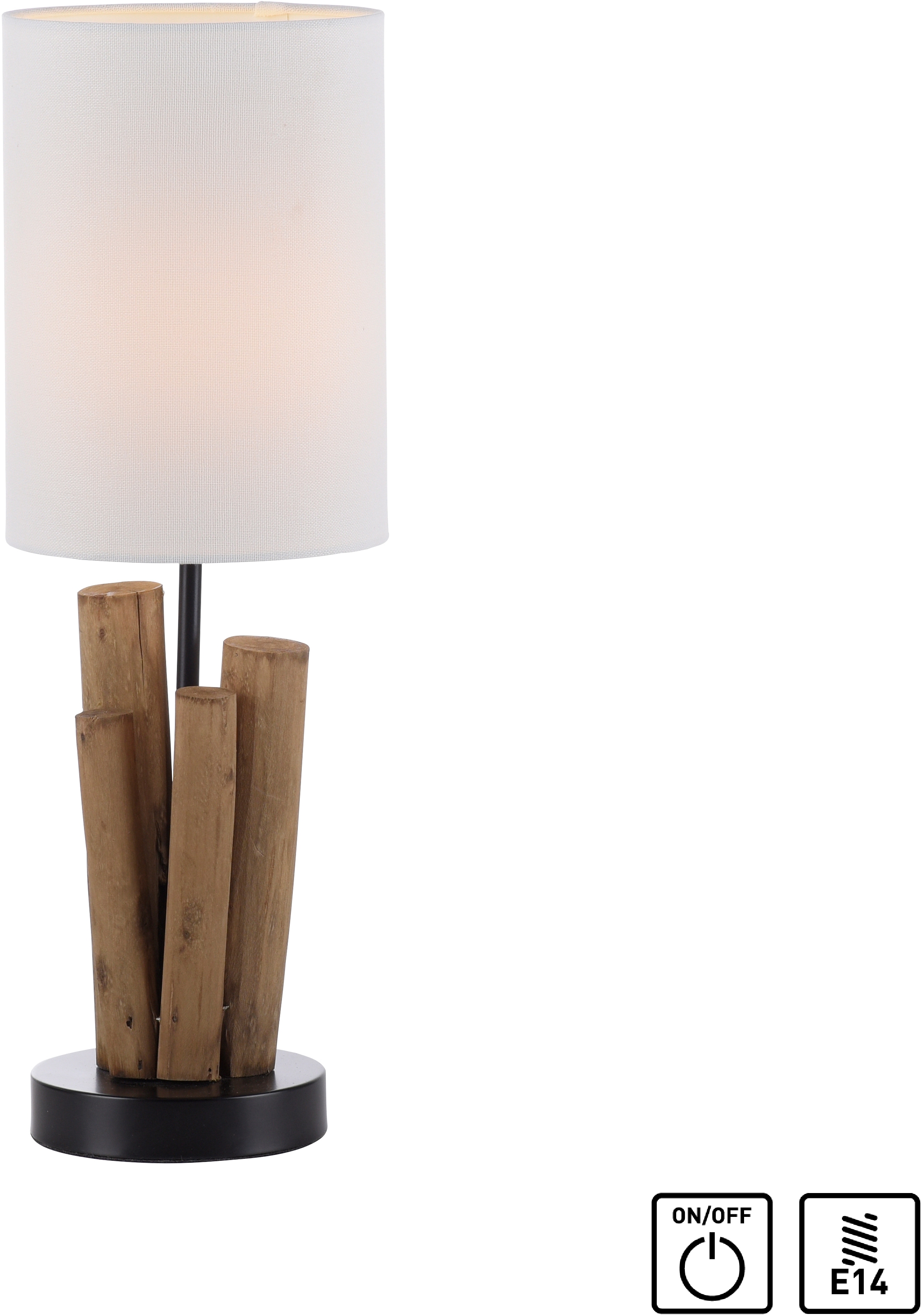 my home Tischleuchte »Horgau«, 1 flammig, Leuchtmittel E14 | Leuchtmittel wechselbar, Holz - Optik, Vintage Style, Schnurschalter, Tischlampe