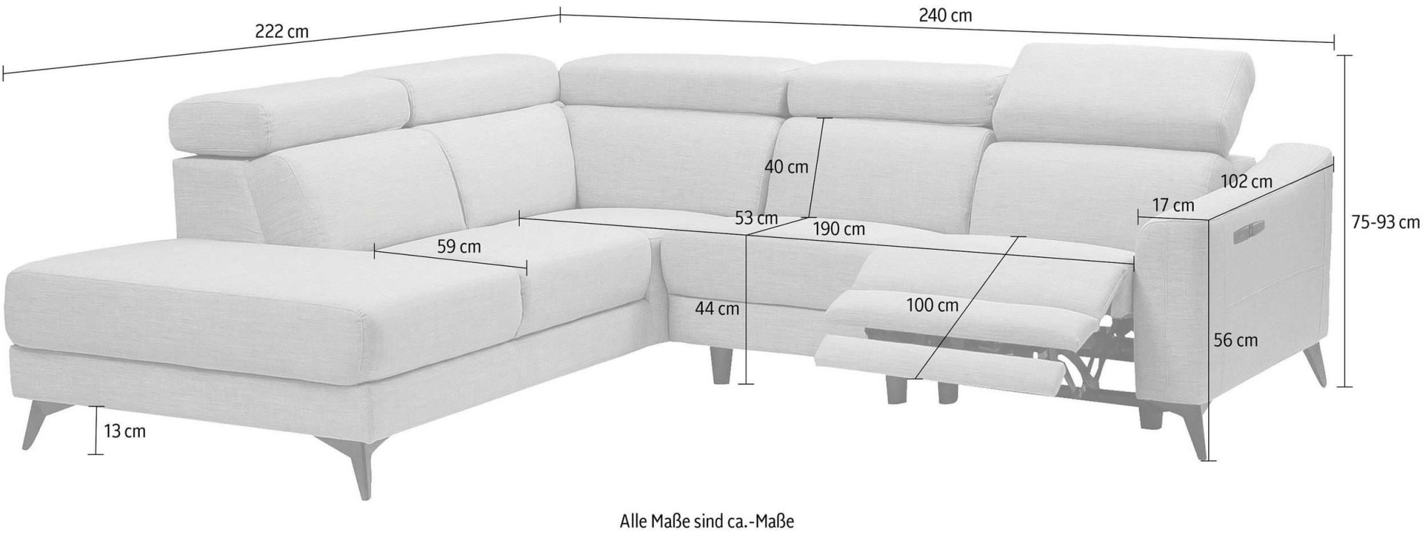 Places of Style Ecksofa »Valerio«, mit 1 elektrischer Relaxfunktion und USB-Anschluß