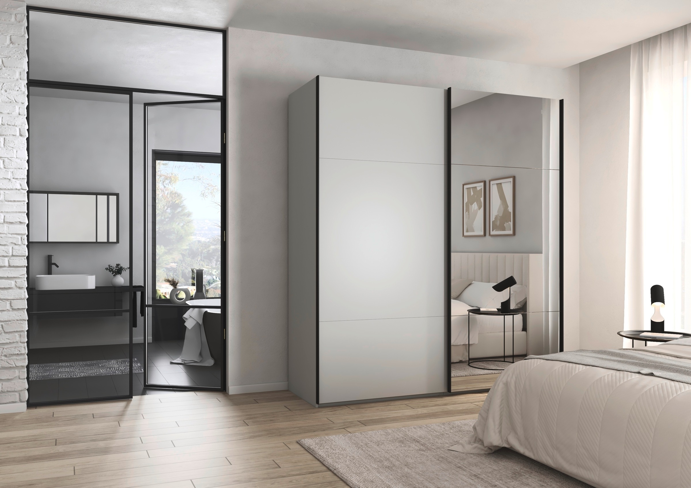 rauch Schwebetürenschrank »Kleiderschrank Schrank Garderobe Schlafzimmerschrank CONTIDO«, (in 3 verschiedenen Ausstattungen BASIC/CLASSIC/PREMIUM), aus hochwertigem Material in 6 Breiten 2 Griff-Farben MADE IN GERMANY
