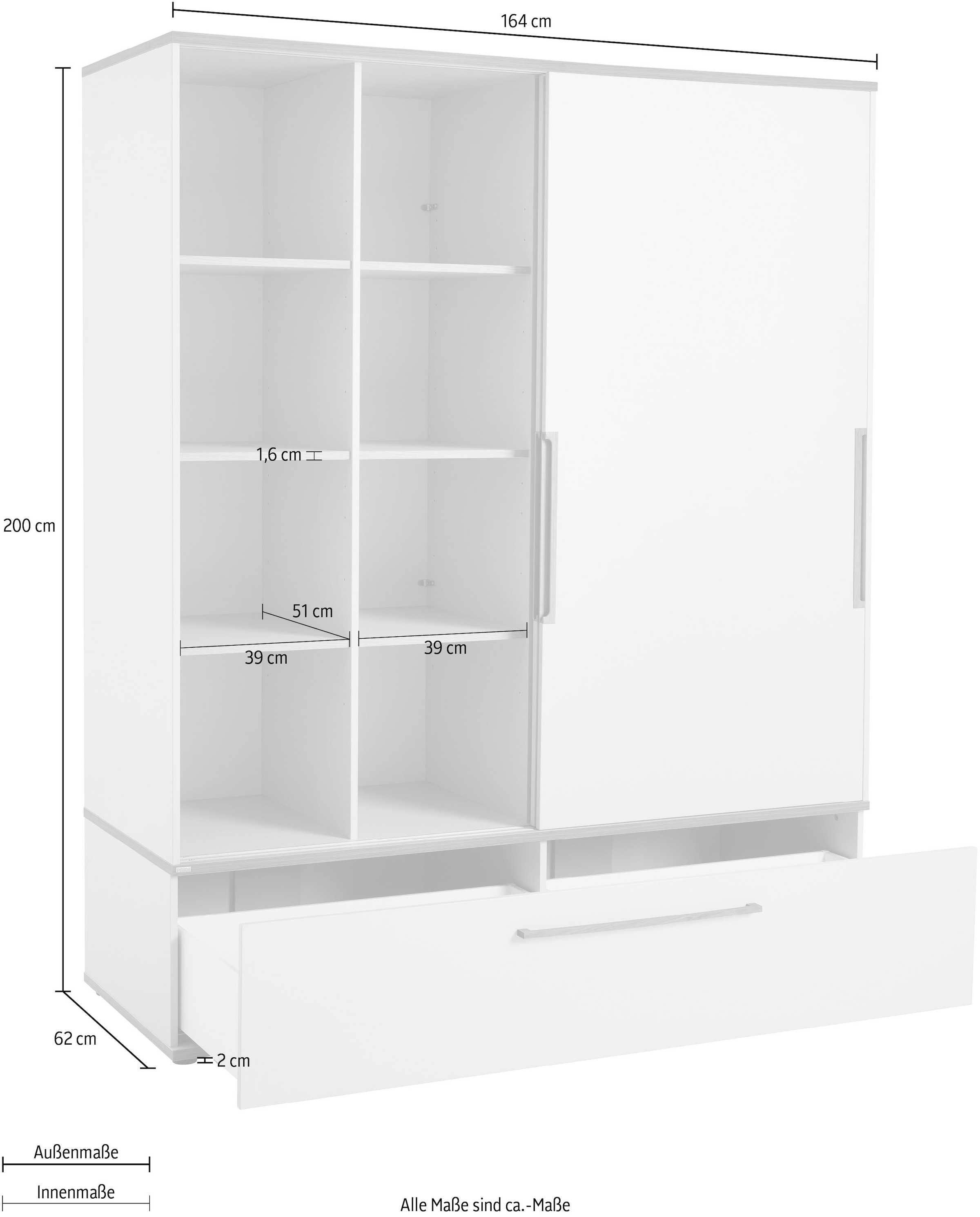 PAIDI Schiebetürenschrank »STIENE in Beige oder Grau, 2 Türen und 1 Schublade mit Soft-Close« B/H/T ca. 164/200/62cm,  mit Kleiderstangen+Einlegeböden, Kleiderschrank mit Massivholzgriffen