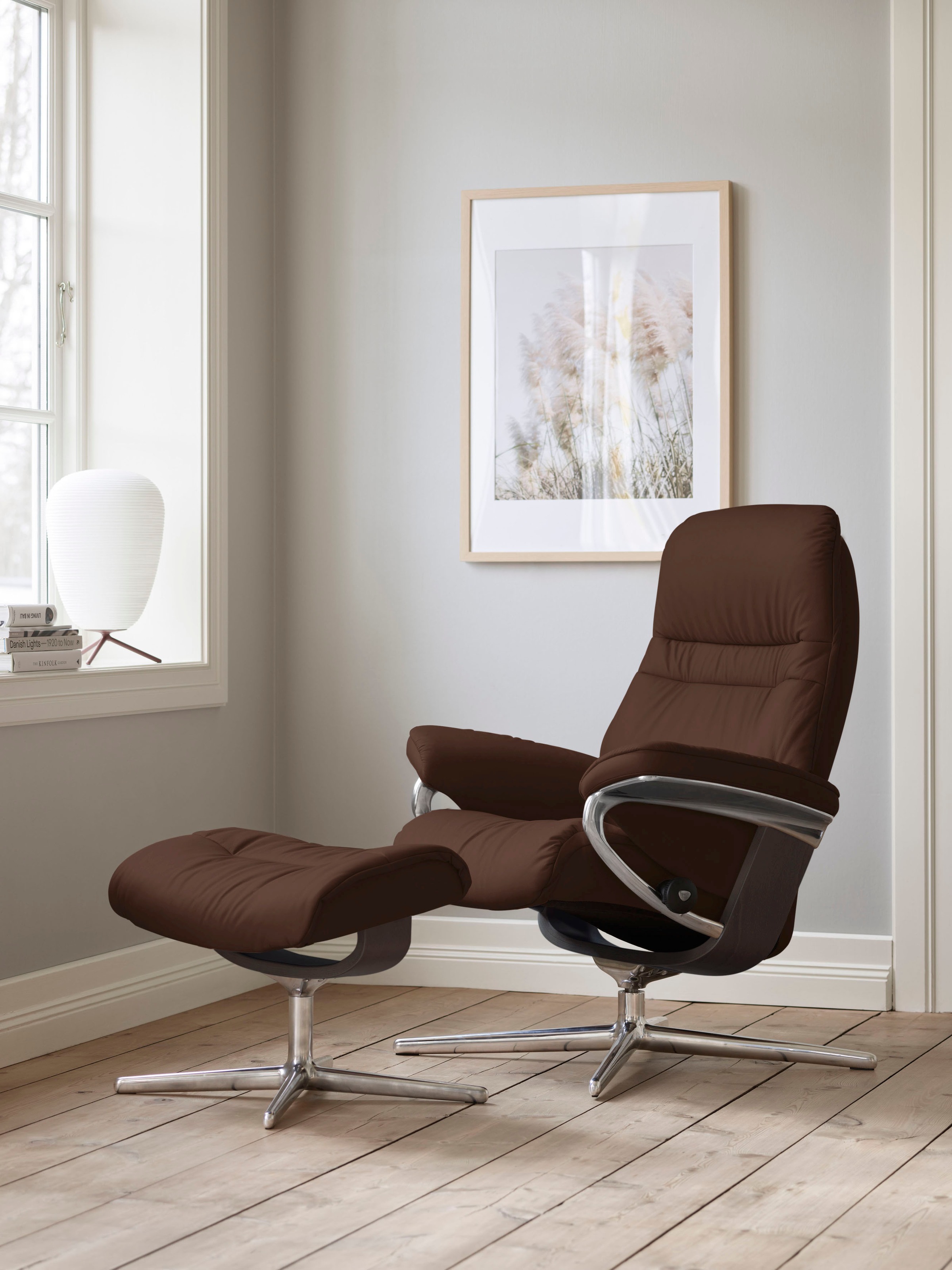 Stressless® Relaxsessel »Sunrise« Set, Relaxsessel mit Hocker,  mit Hocker, mit Cross Base, Größe S, M & L, Holzakzent Wenge