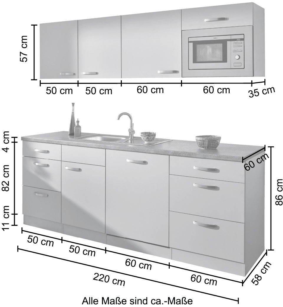 wiho Küchen Küchenzeile bestellen E-Geräten, online mit cm Breite »Kansas«, 220