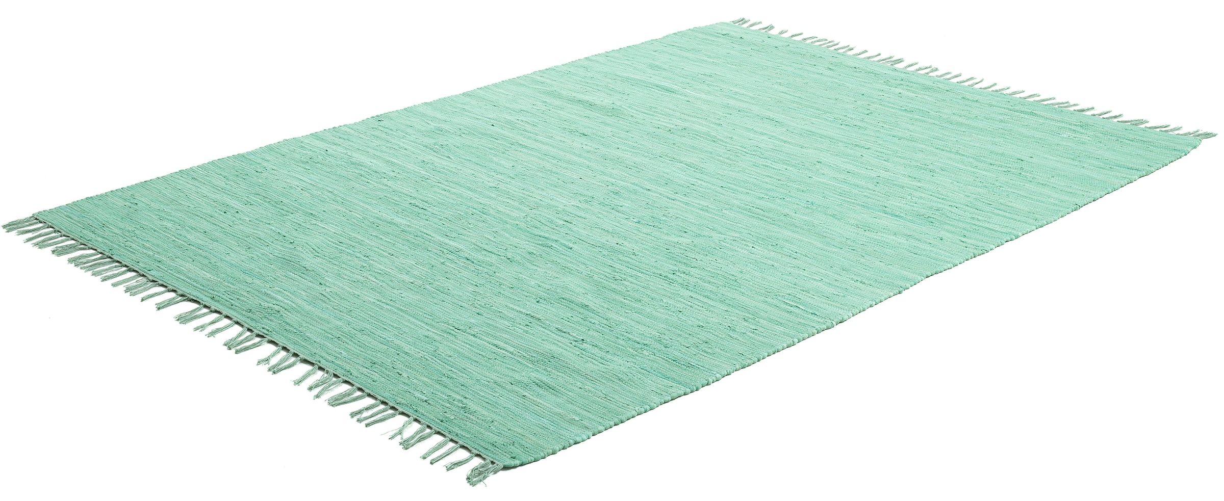 schnell Baumwolle, »Happy bequem rechteckig, bestellen THEKO mit Handweb Cotton«, Fransen Teppich Teppich, handgewebt, reine und Flachgewebe,