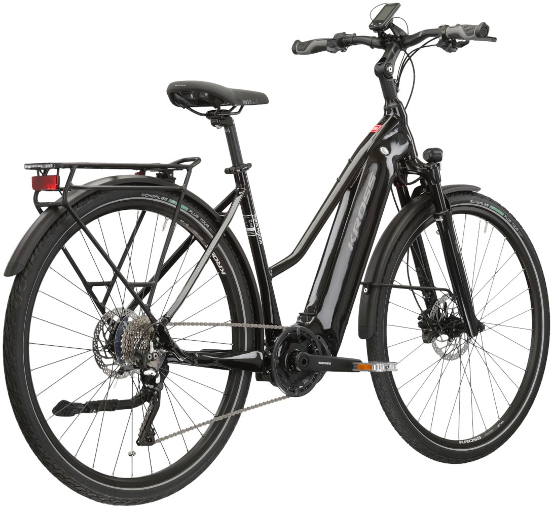 Kross E-Bike »E-Trekkingrad Trans Hybrid 6.0 28 Zoll schwarz«, 10 Gang, Shimano, DEORE XT T8000, Mittelmotor 250 W, Pedelec, Elektrofahrrad für Damen