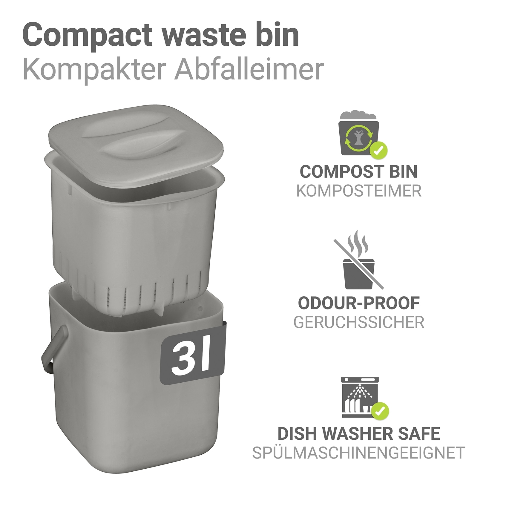 WENKO Biomülleimer »Modell Conny« 1 Behälter Komposteimer, Abfallsammler mit herausnehmbarem Sieb und Henkel, 3 L