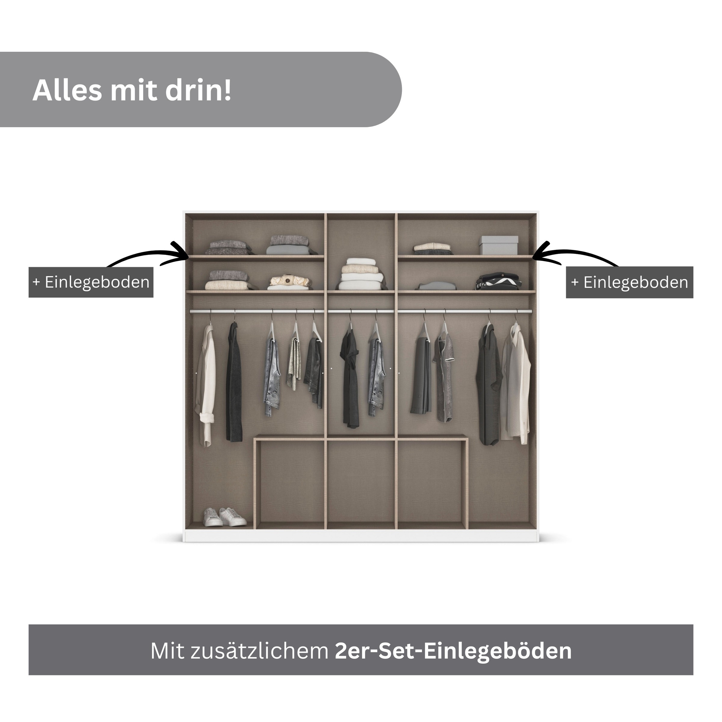 rauch Drehtürenschrank »Kleiderschrank Schrank Garderobe AGORDO mit Dekor- oder Hochglanzfront«, (in zwei Griff-Farben mit Dekor- oder Hochglanzfront), mit Außenschubkästen, in 6 Breiten und 2 Höhen MADE IN GERMANY